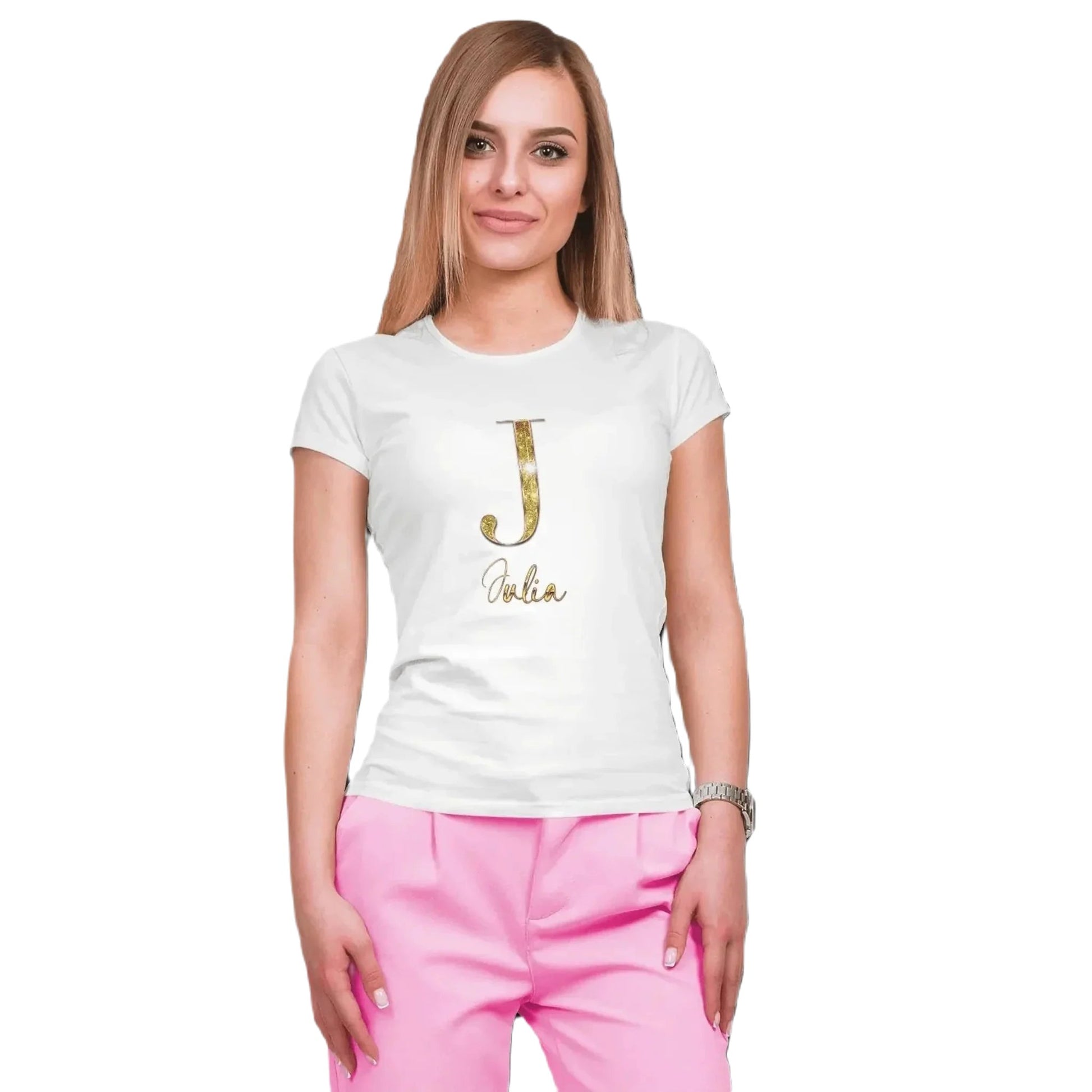 T shirt personnalisé pour femme - Prénom et initiale avec motif doré - MiniLook