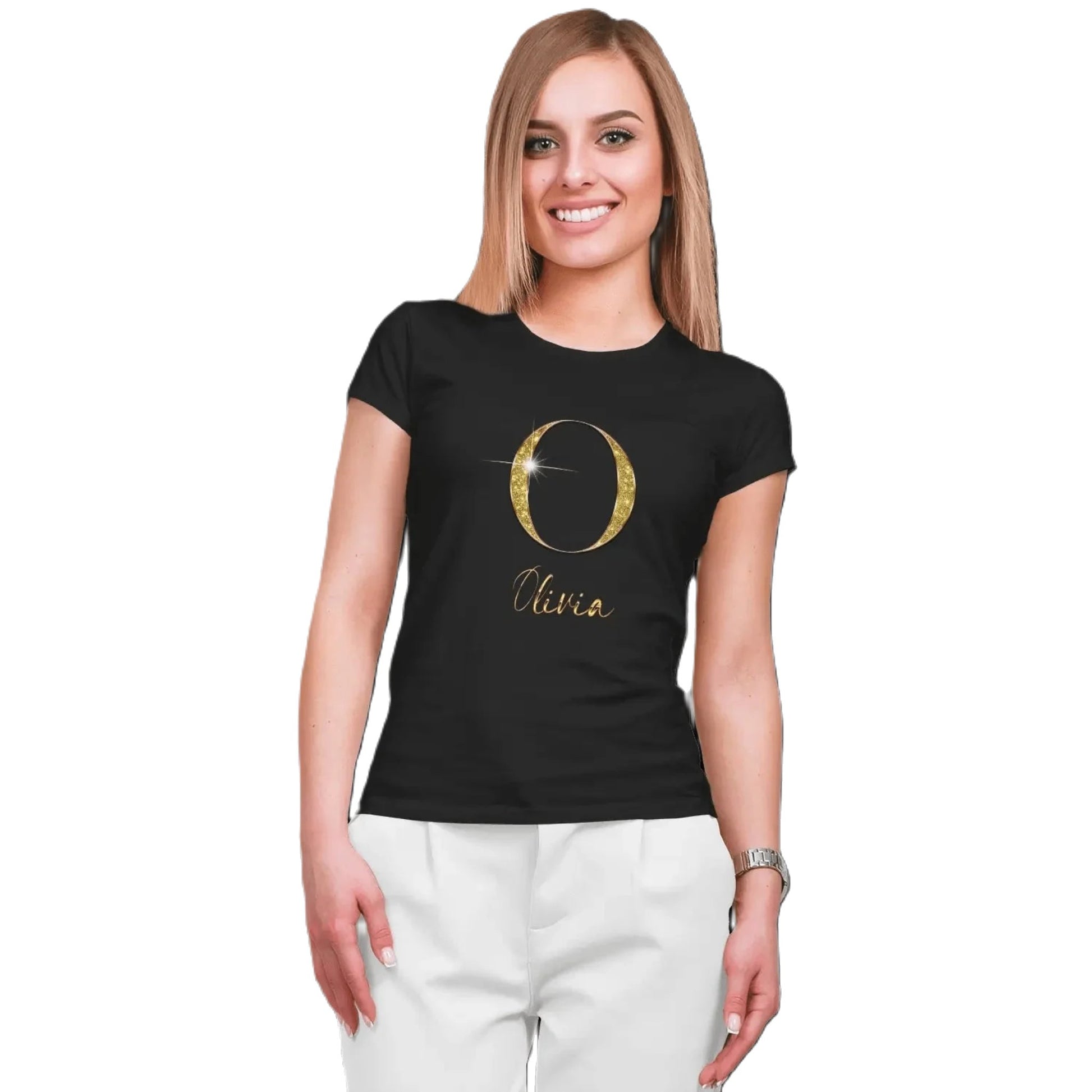 T shirt personnalisé pour femme - Prénom et initiale avec motif doré - MiniLook