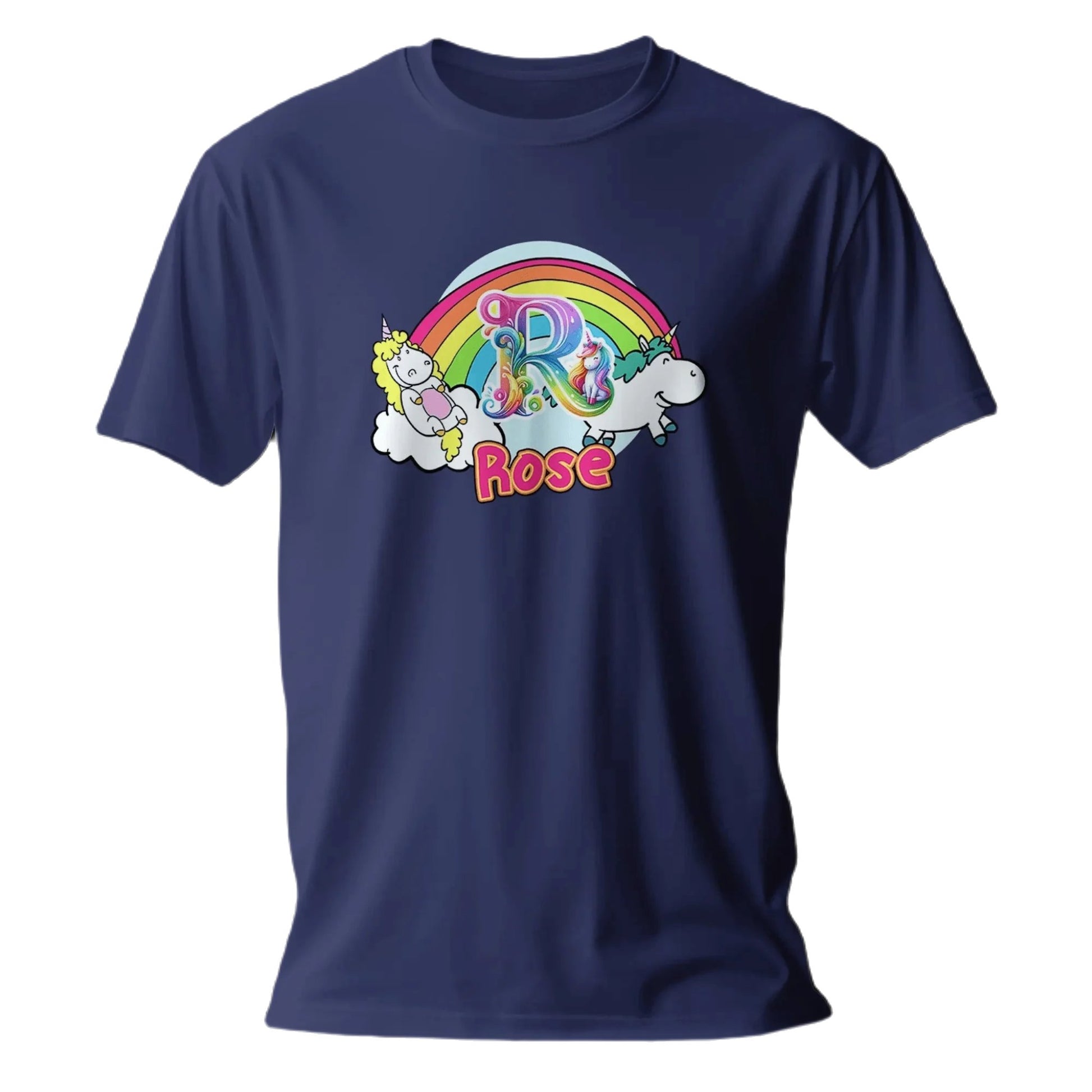 T shirt personnalisé pour fille - Licorne, arc - en - ciel et nuages avec prénom et initiale - MiniLook