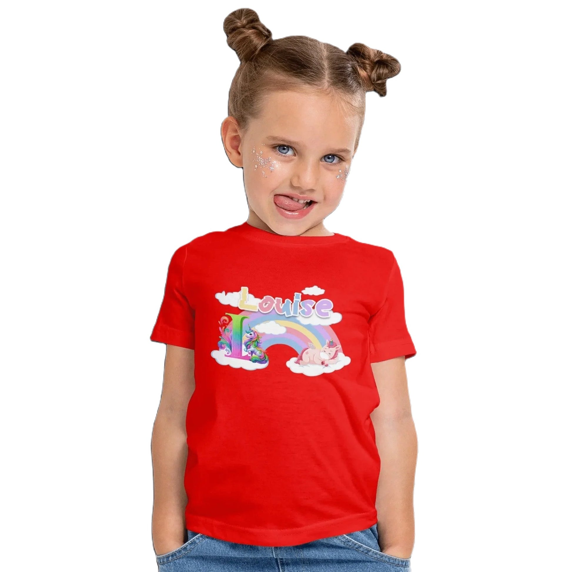 T shirt personnalisé pour fille - Licorne endormie et arc - en - ciel avec prénom et initiale - MiniLook