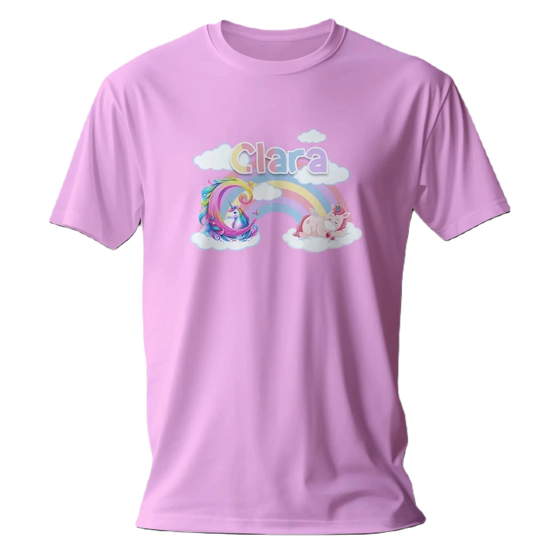 T shirt personnalisé pour fille - Licorne endormie et arc - en - ciel avec prénom et initiale - MiniLook