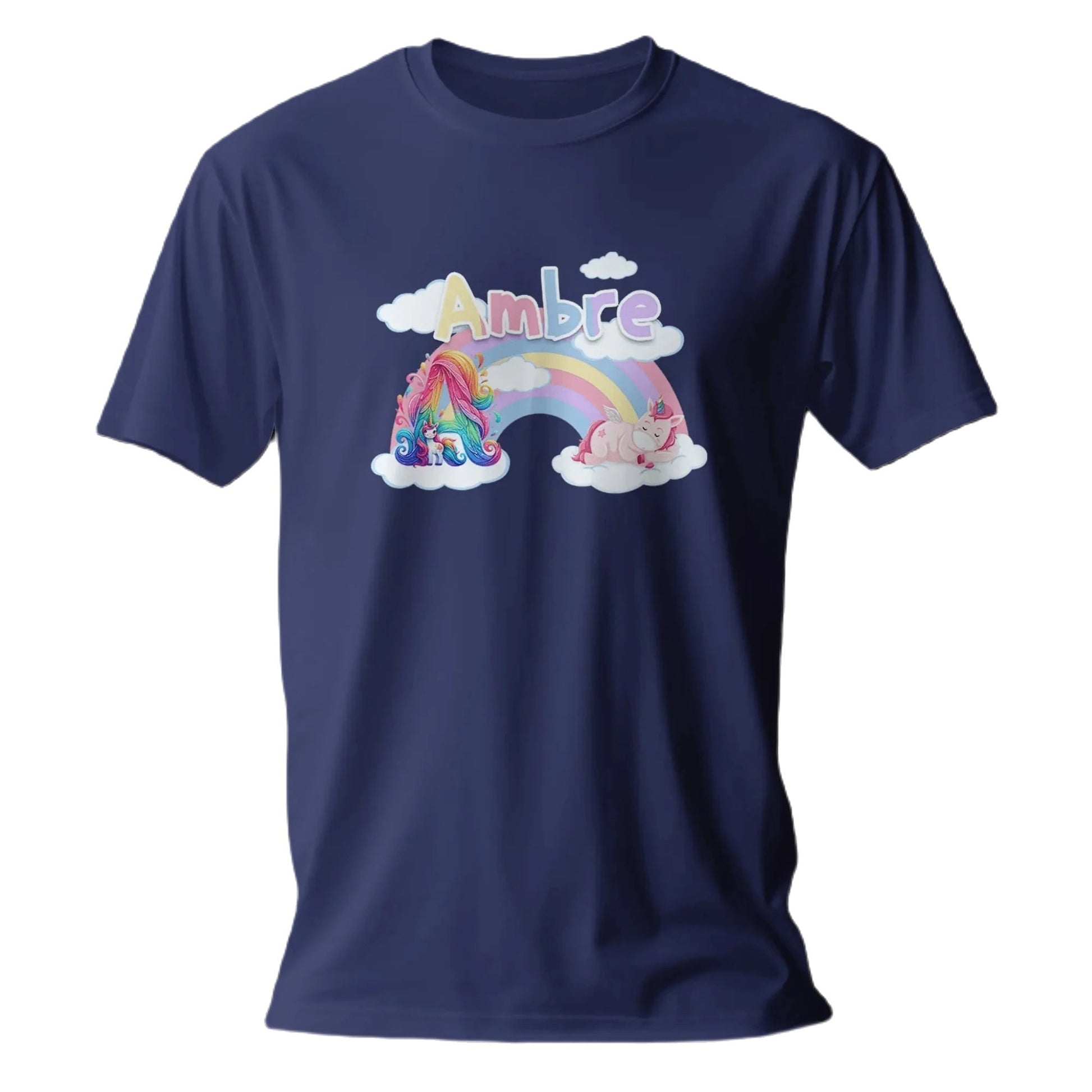 T shirt personnalisé pour fille - Licorne endormie et arc - en - ciel avec prénom et initiale - MiniLook