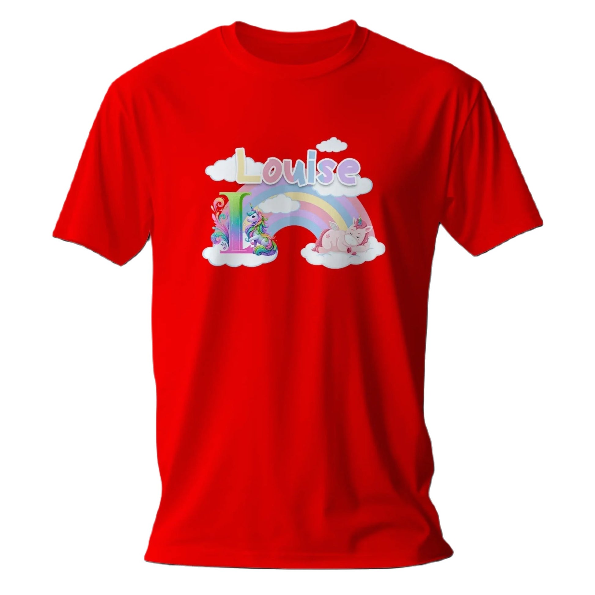 T shirt personnalisé pour fille - Licorne endormie et arc - en - ciel avec prénom et initiale - MiniLook