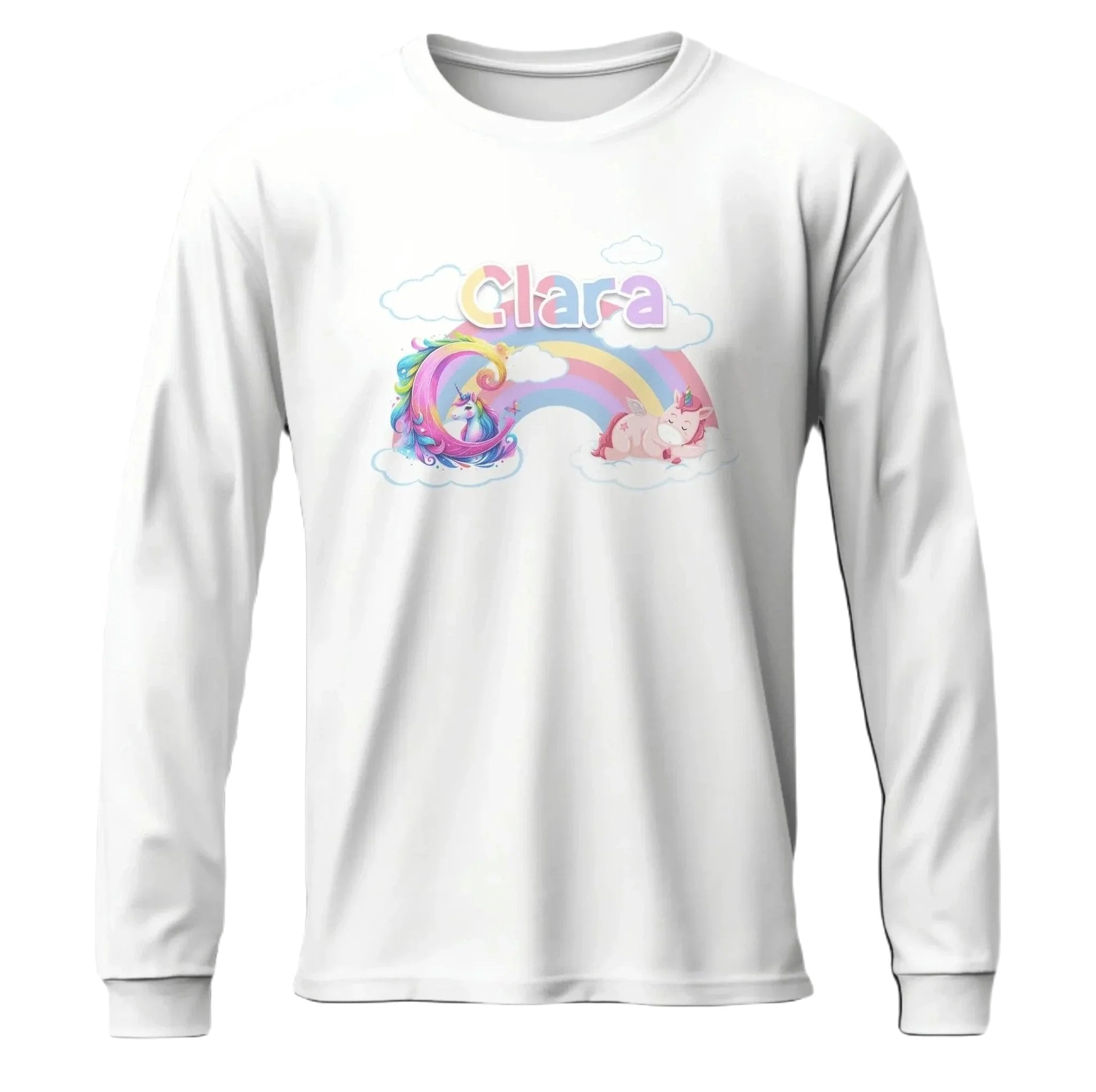 T shirt personnalisé pour fille - Licorne endormie et arc - en - ciel avec prénom et initiale - MiniLook