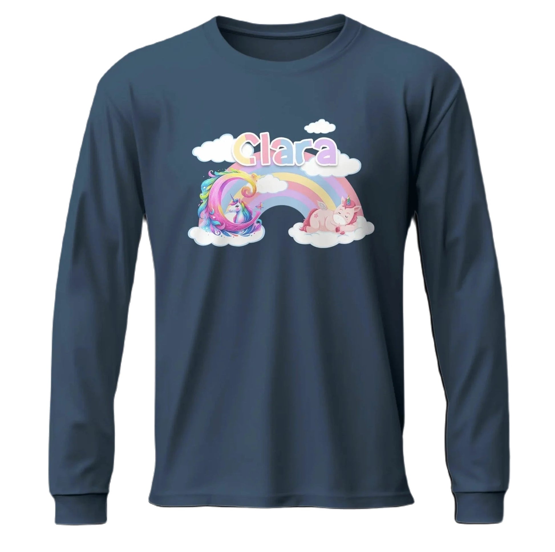 T shirt personnalisé pour fille - Licorne endormie et arc - en - ciel avec prénom et initiale - MiniLook