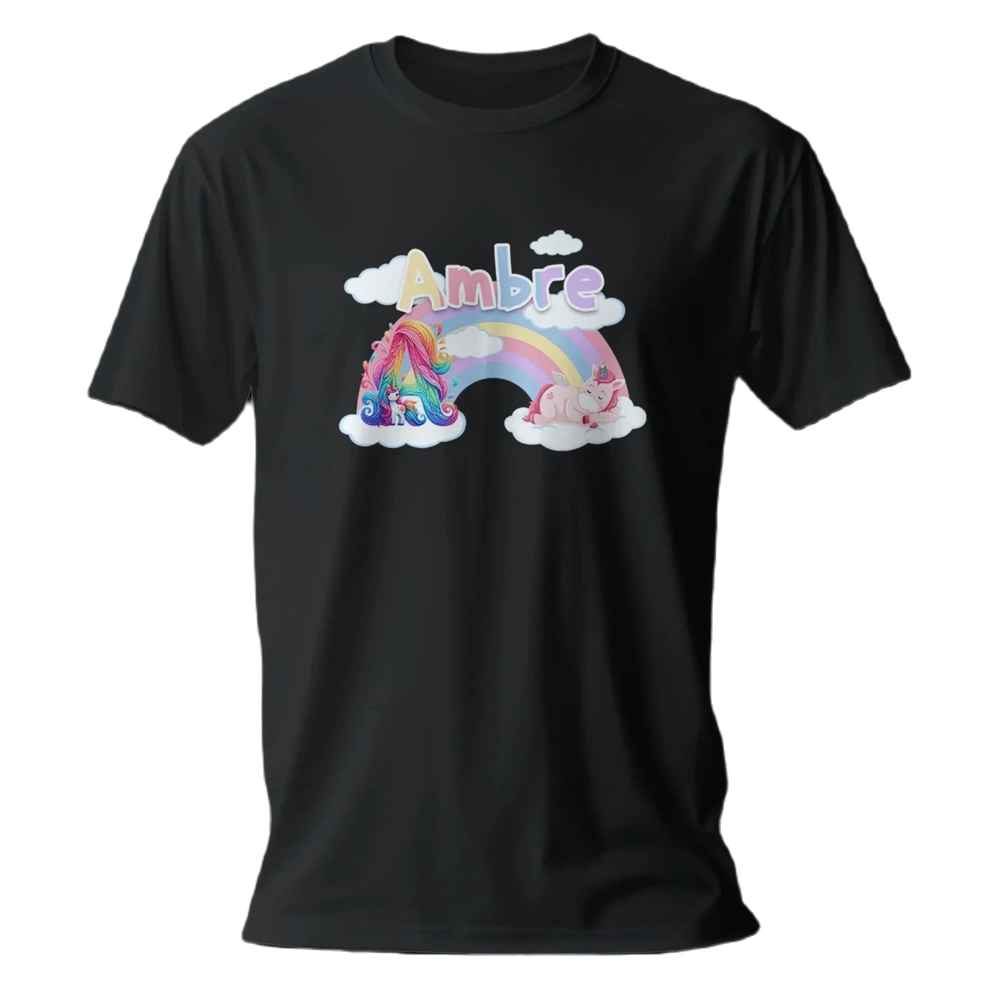 T shirt personnalisé pour fille - Licorne endormie et arc - en - ciel avec prénom et initiale - MiniLook