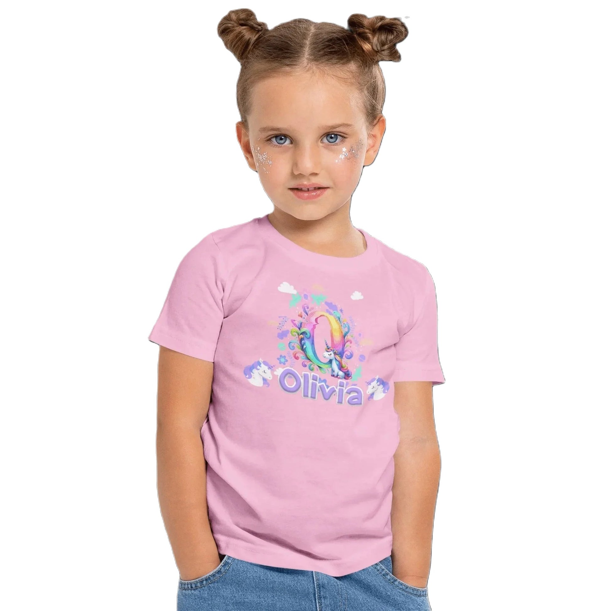 T shirt personnalisé pour fille - Licorne et nuages fleuris avec prénom et initiale - MiniLook