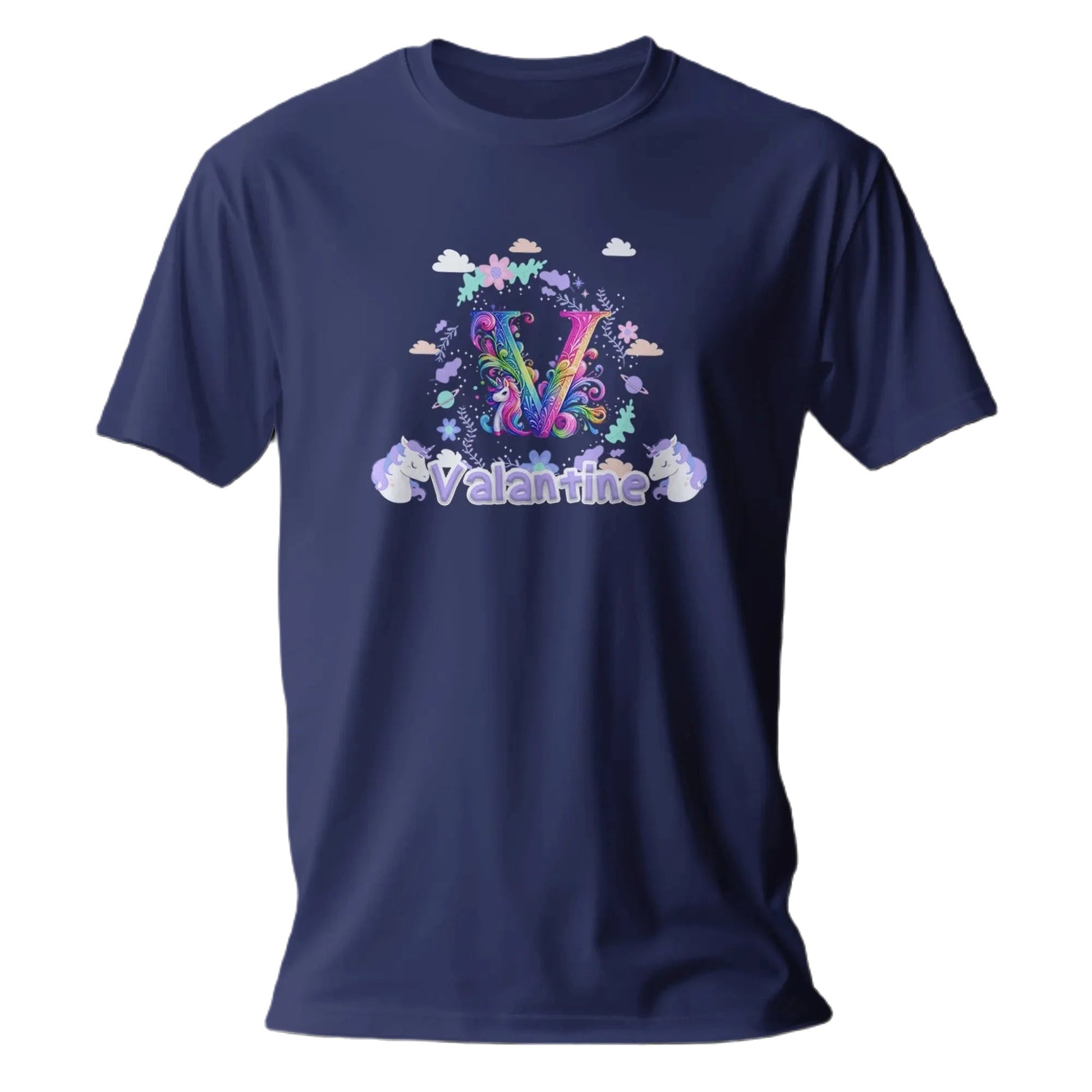 T shirt personnalisé pour fille - Licorne et nuages fleuris avec prénom et initiale - MiniLook