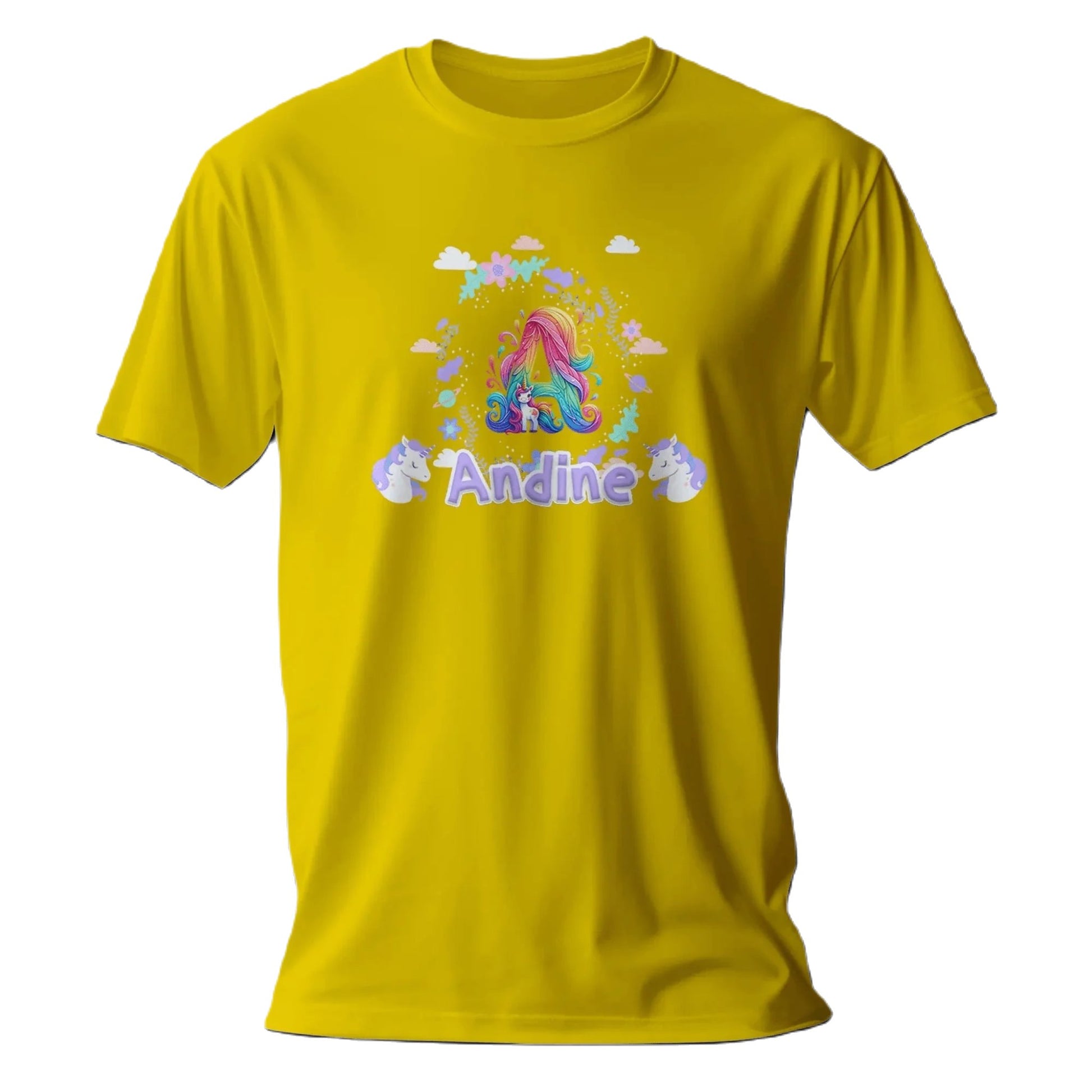 T shirt personnalisé pour fille - Licorne et nuages fleuris avec prénom et initiale - MiniLook