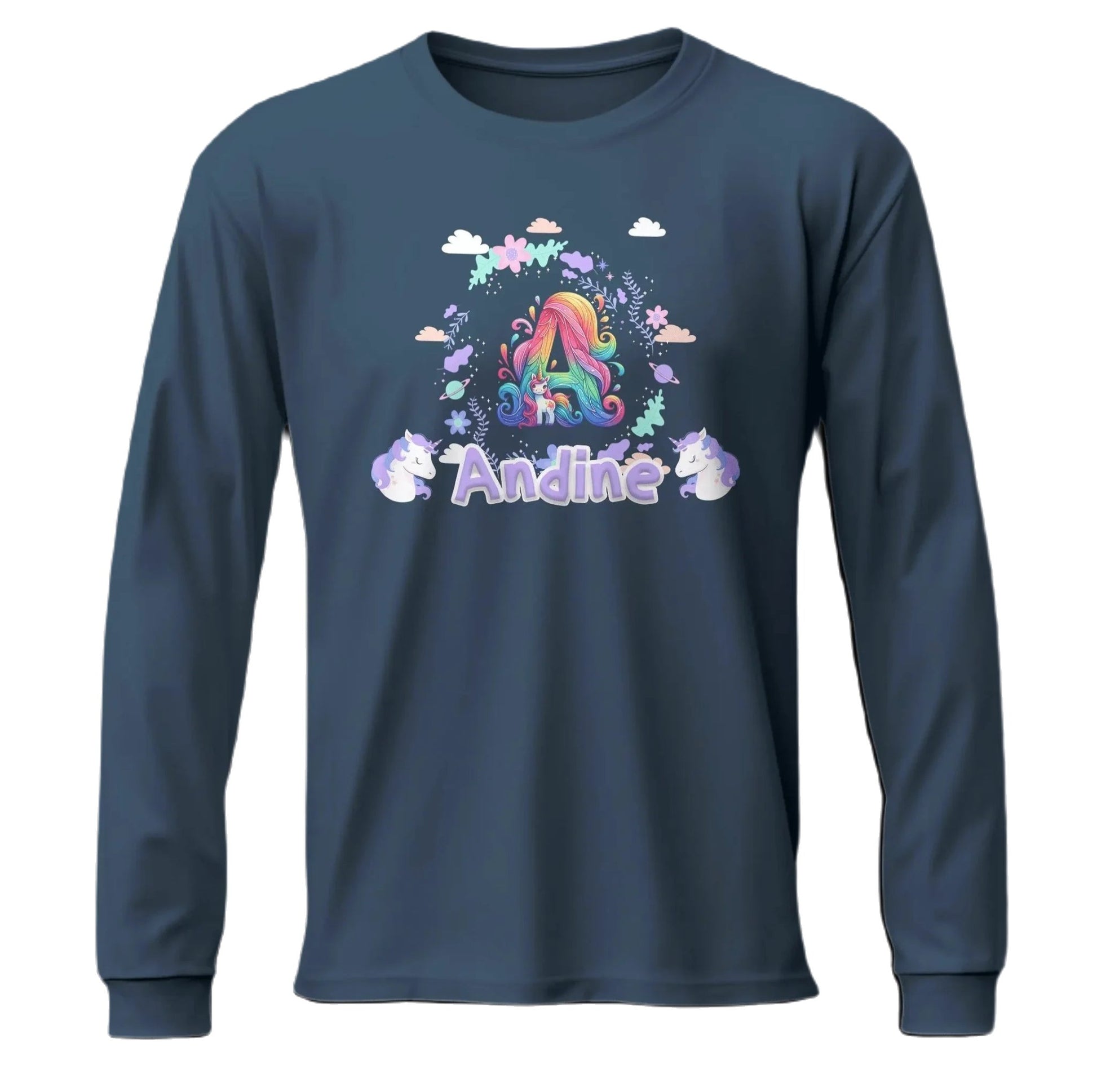 T shirt personnalisé pour fille - Licorne et nuages fleuris avec prénom et initiale - MiniLook