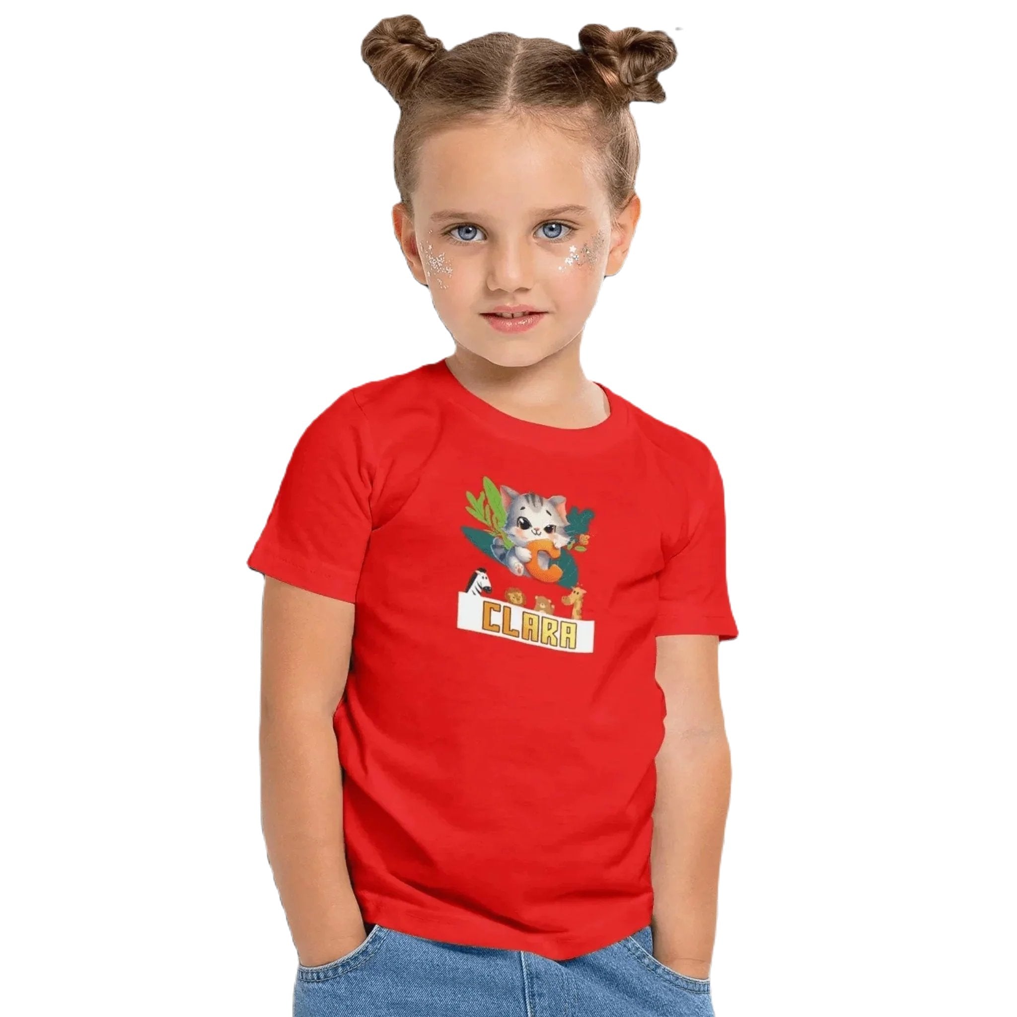 T shirt personnalisé pour fille - Motif chat câlin avec prénom et initiale - MiniLook