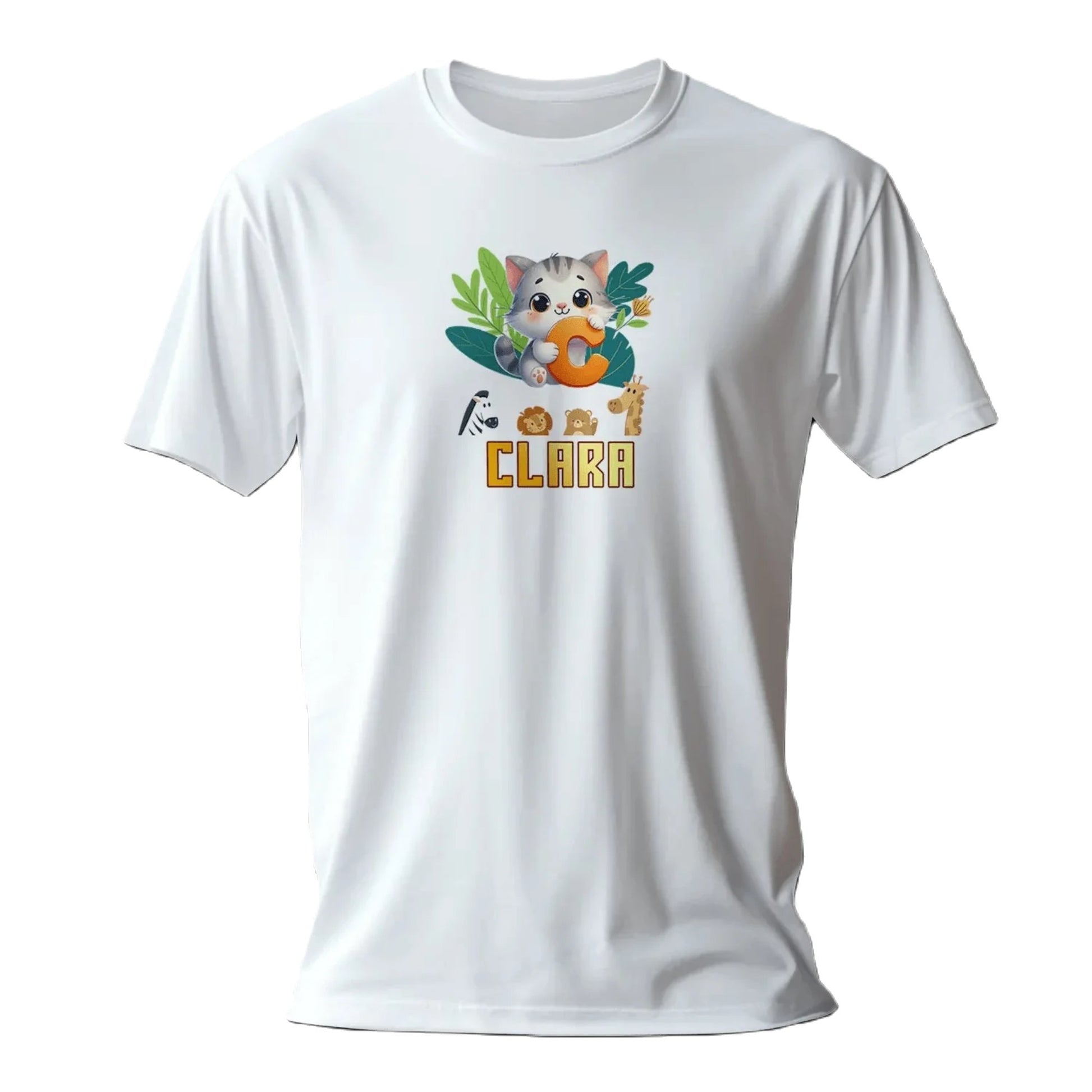 T shirt personnalisé pour fille - Motif chat câlin avec prénom et initiale - MiniLook