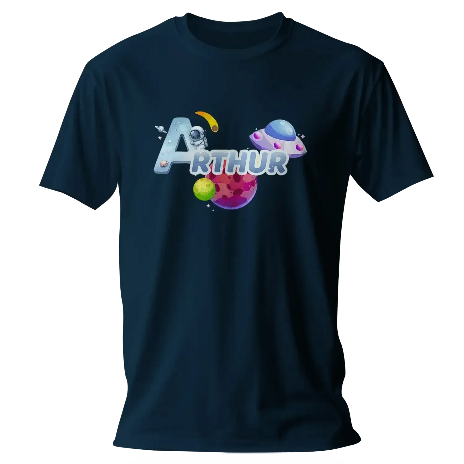 T shirt personnalisé pour garçon - OVNI, alien, et astronaute avec prénom - MiniLook