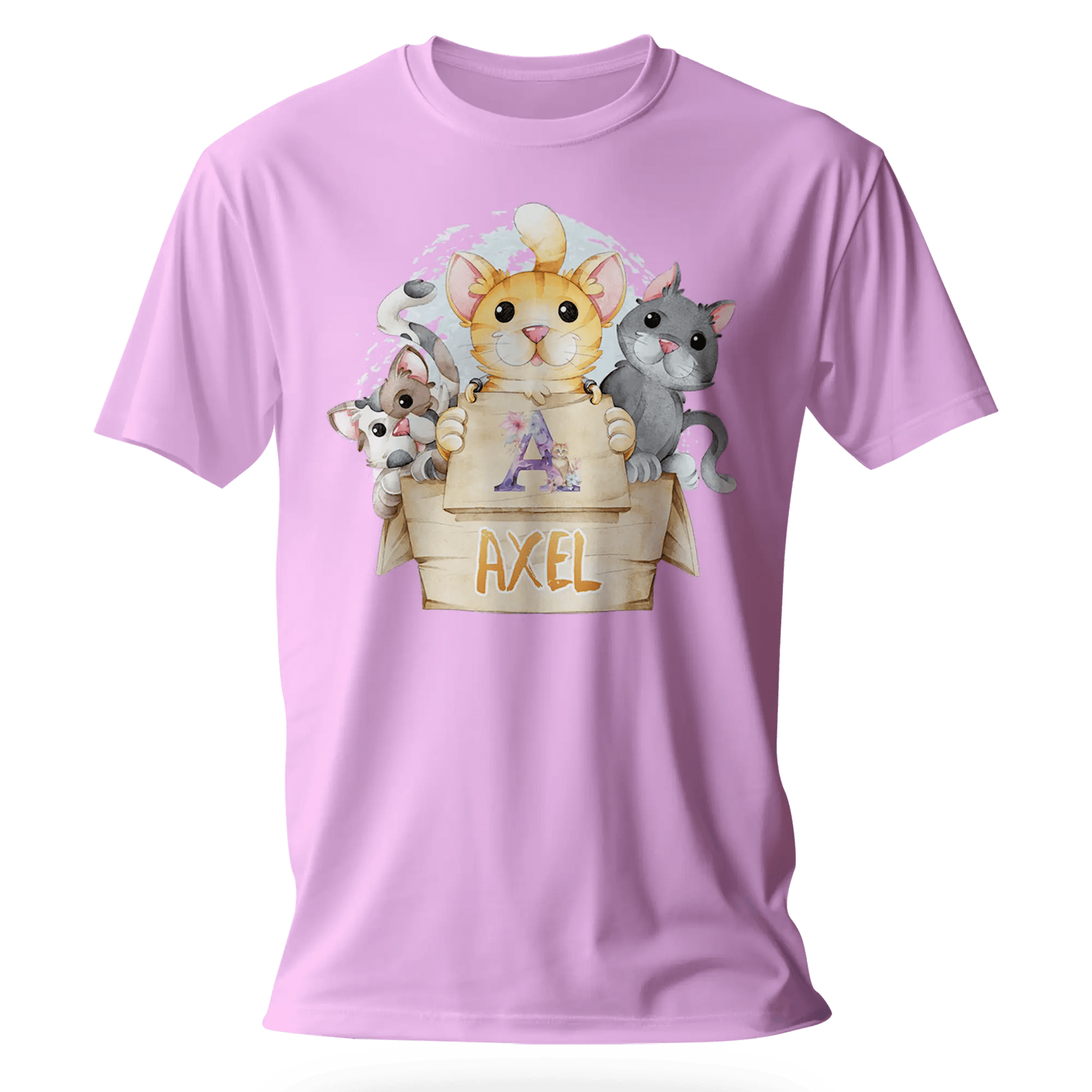 T-Shirt Personnalisé - Prénom et Initiale - Motif 3 Chats dans une Boîte - MiniLook