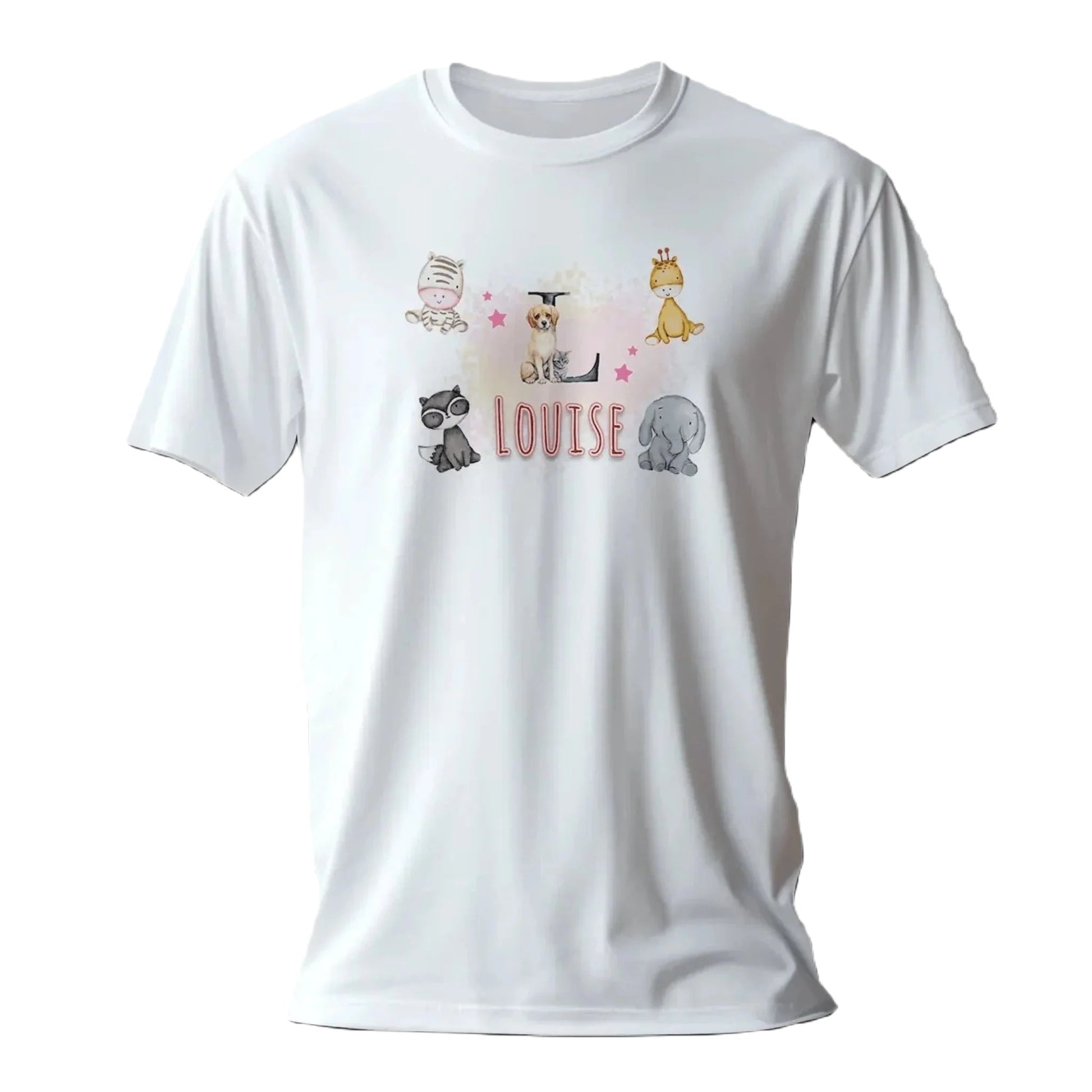 T Shirt Personnaliser avec Prénom - Motif Animaux du Zoo & Fond Nuageux - MiniLook