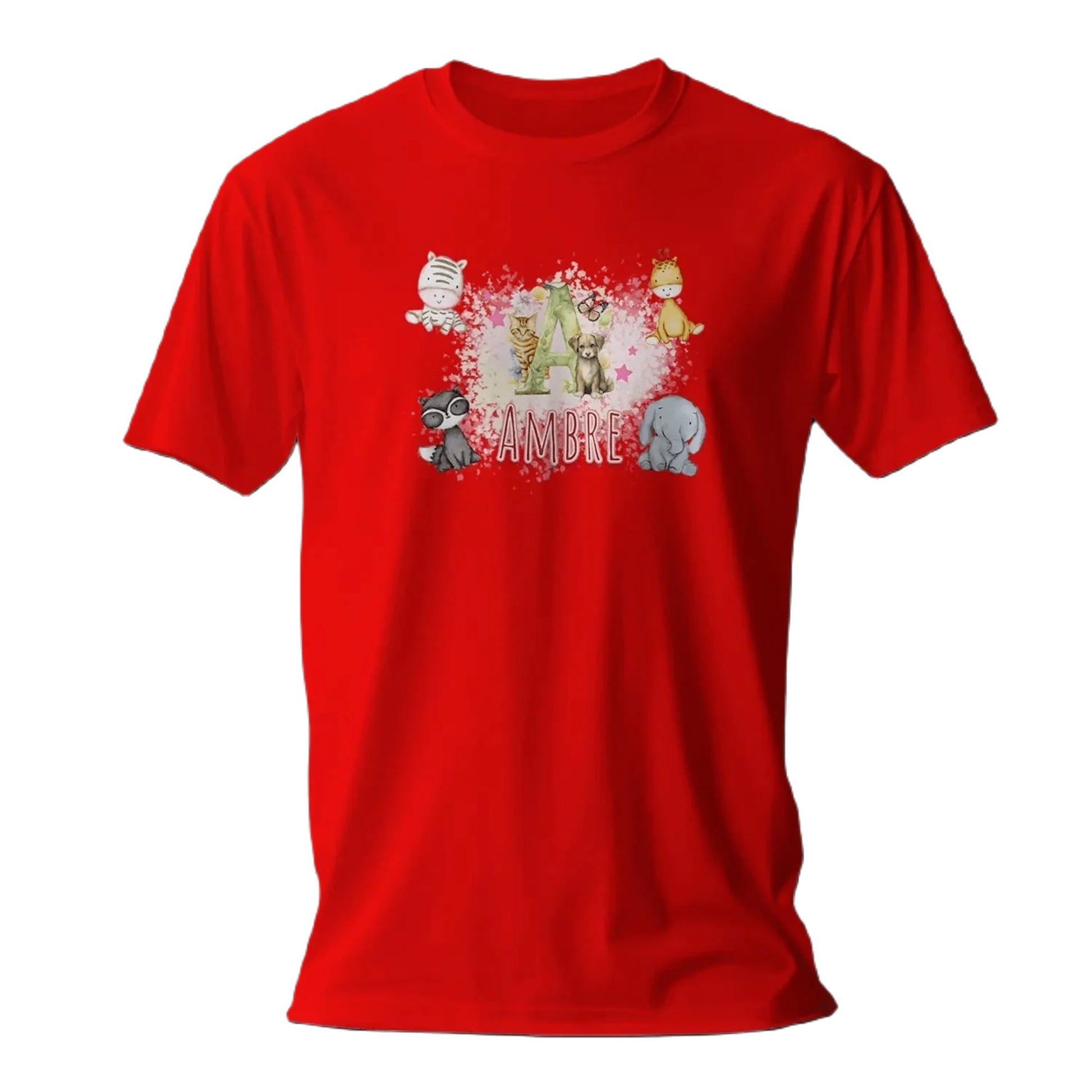 T Shirt Personnaliser avec Prénom - Motif Animaux du Zoo & Fond Nuageux - MiniLook