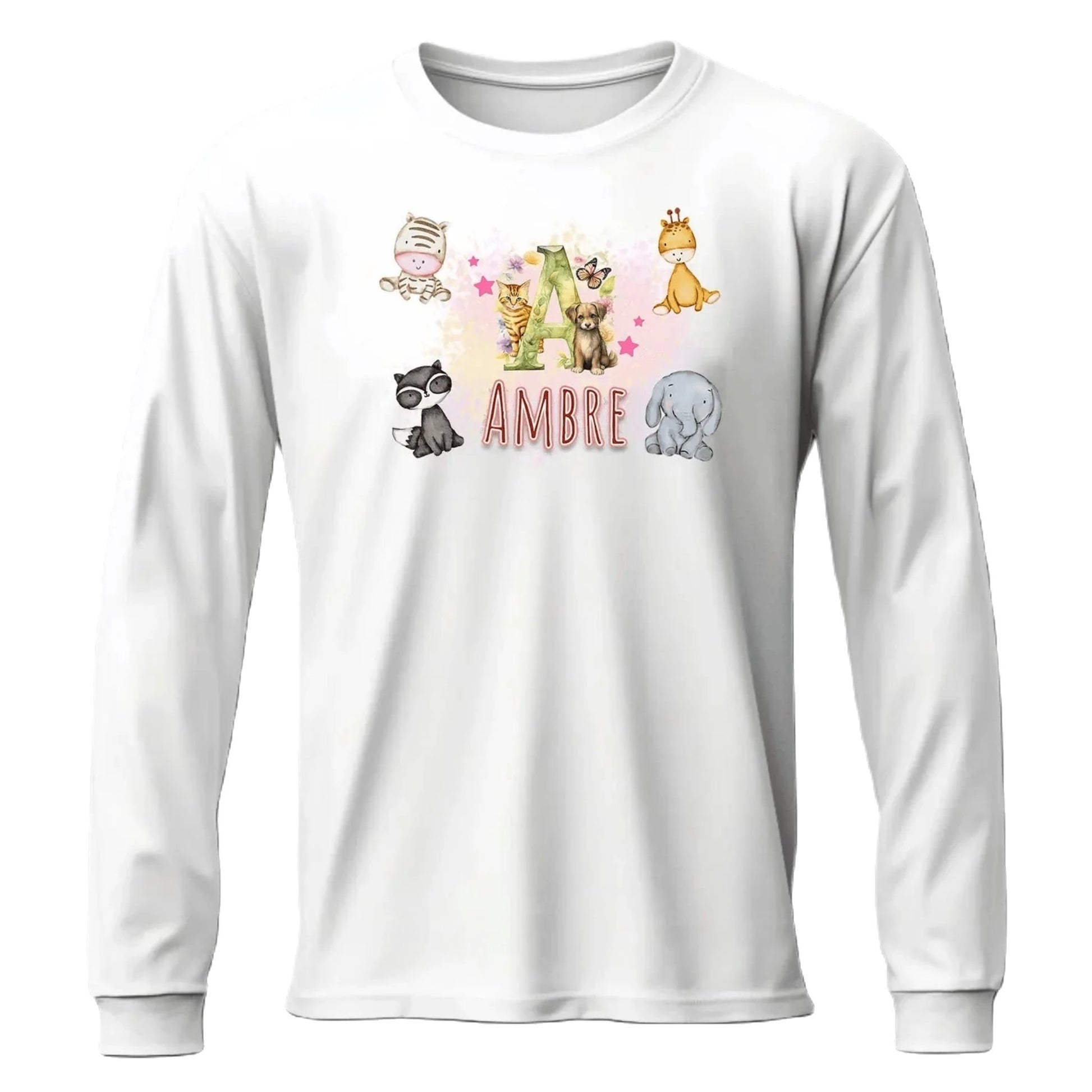 T Shirt Personnaliser avec Prénom - Motif Animaux du Zoo & Fond Nuageux - MiniLook