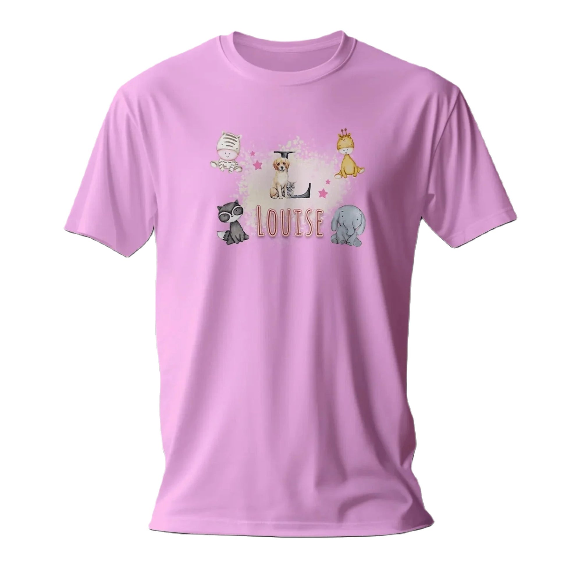 T Shirt Personnaliser avec Prénom - Motif Animaux du Zoo & Fond Nuageux - MiniLook