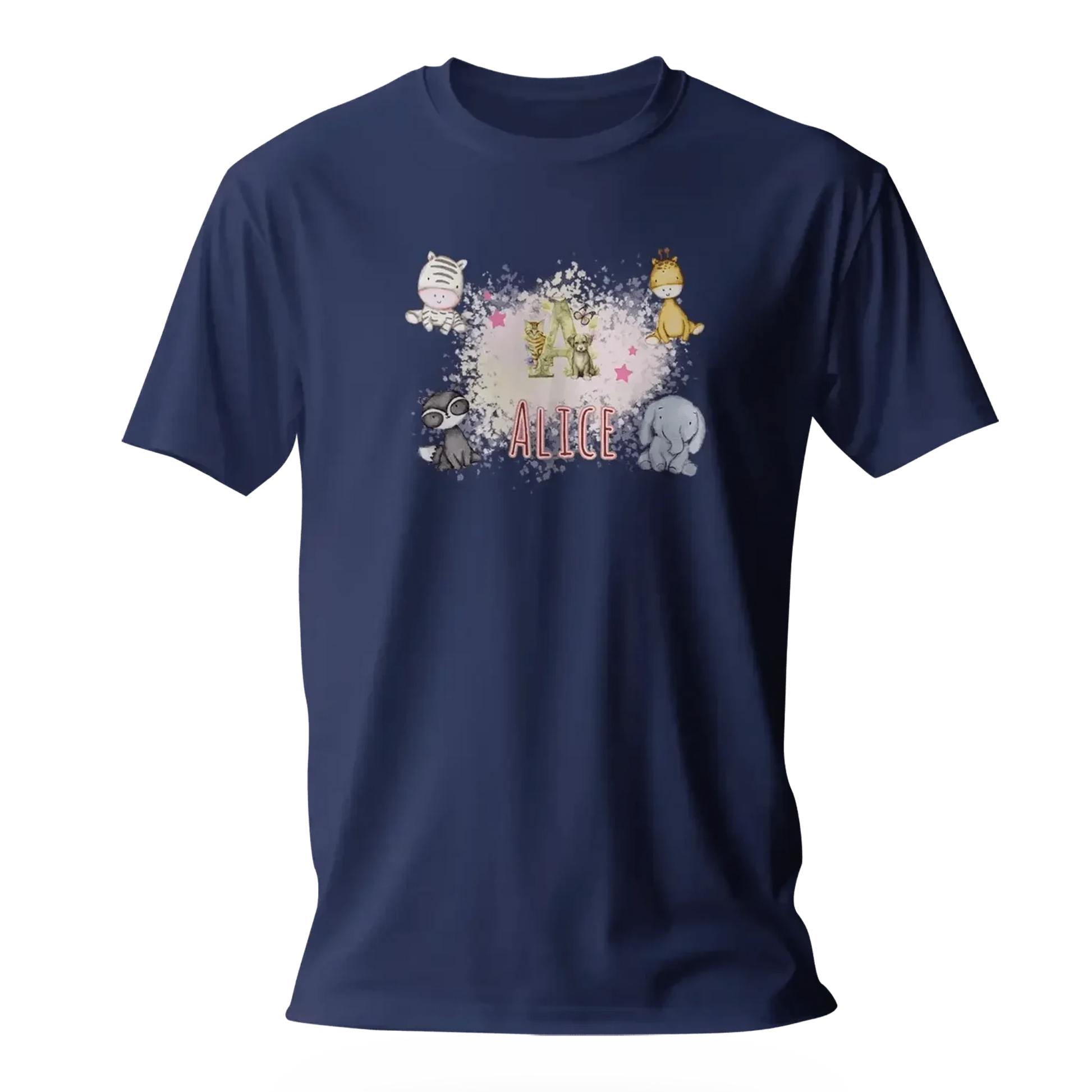 T Shirt Personnaliser avec Prénom - Motif Animaux du Zoo & Fond Nuageux - MiniLook