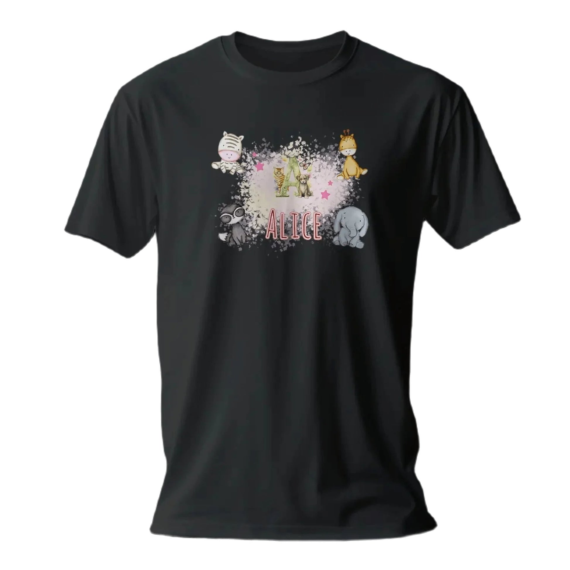 T Shirt Personnaliser avec Prénom - Motif Animaux du Zoo & Fond Nuageux - MiniLook