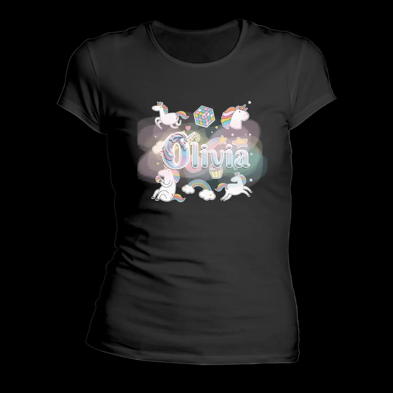 T shirt personnaliser femme – Motif licorne et étoiles avec prénom - MiniLook