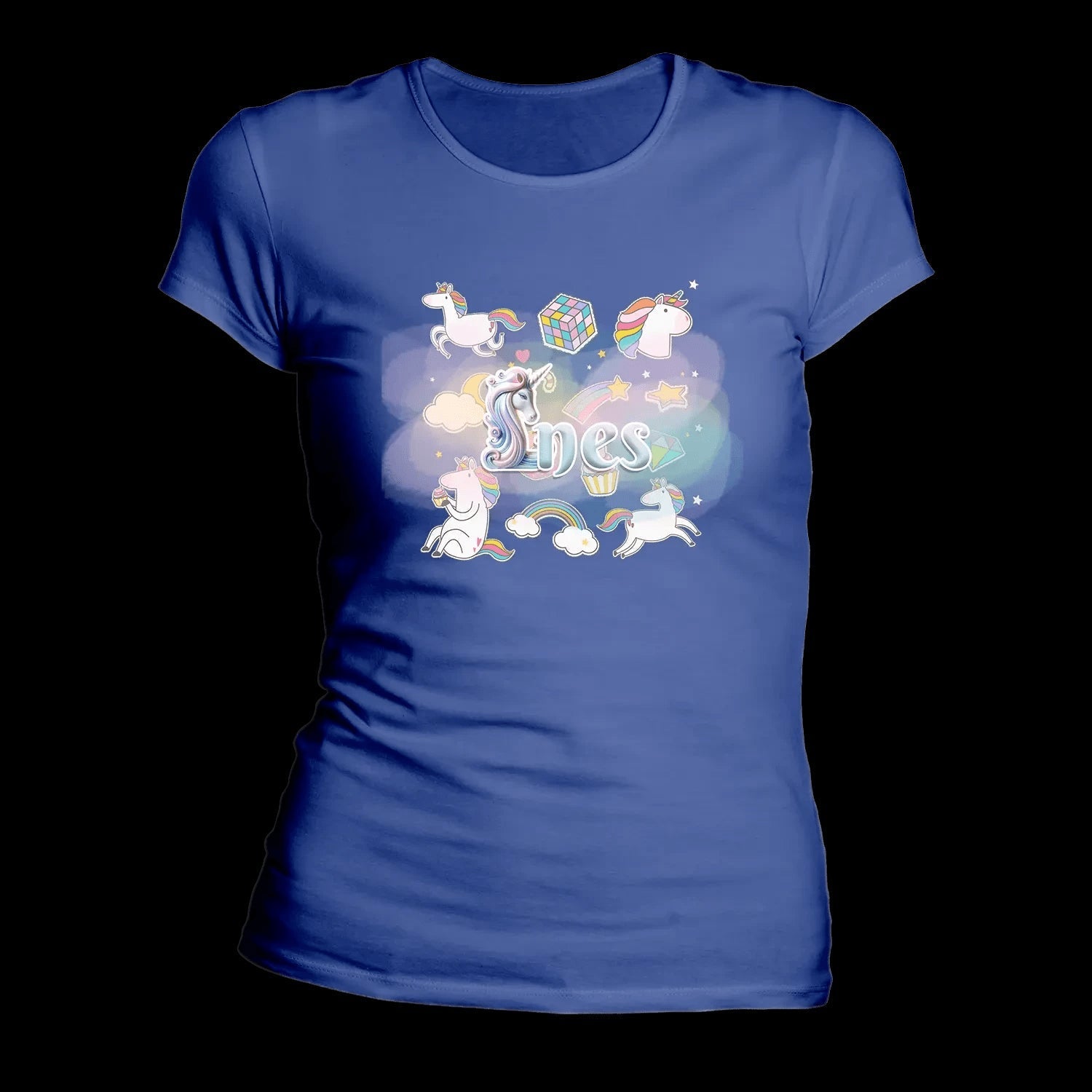 T shirt personnaliser femme – Motif licorne et étoiles avec prénom - MiniLook