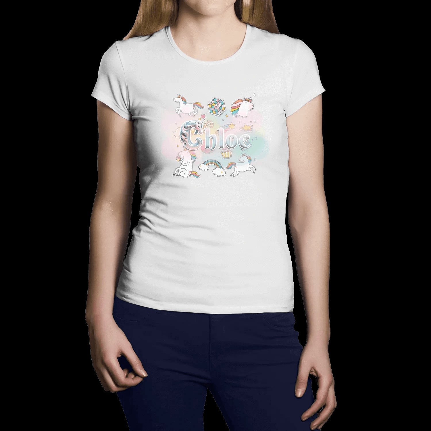 T shirt personnaliser femme – Motif licorne et étoiles avec prénom - MiniLook