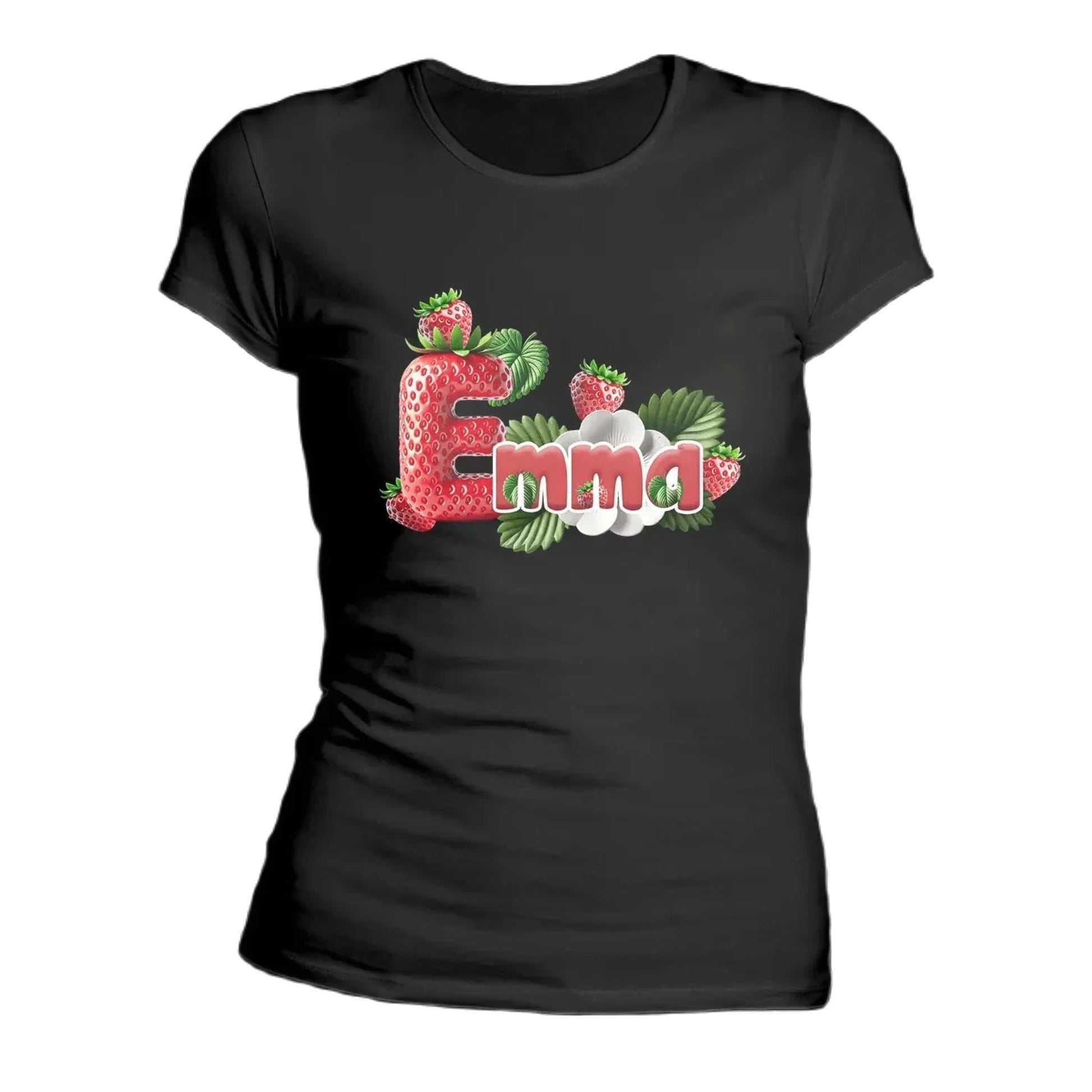 T shirt personnaliser femme – Prénom avec design fraise et feuille - MiniLook