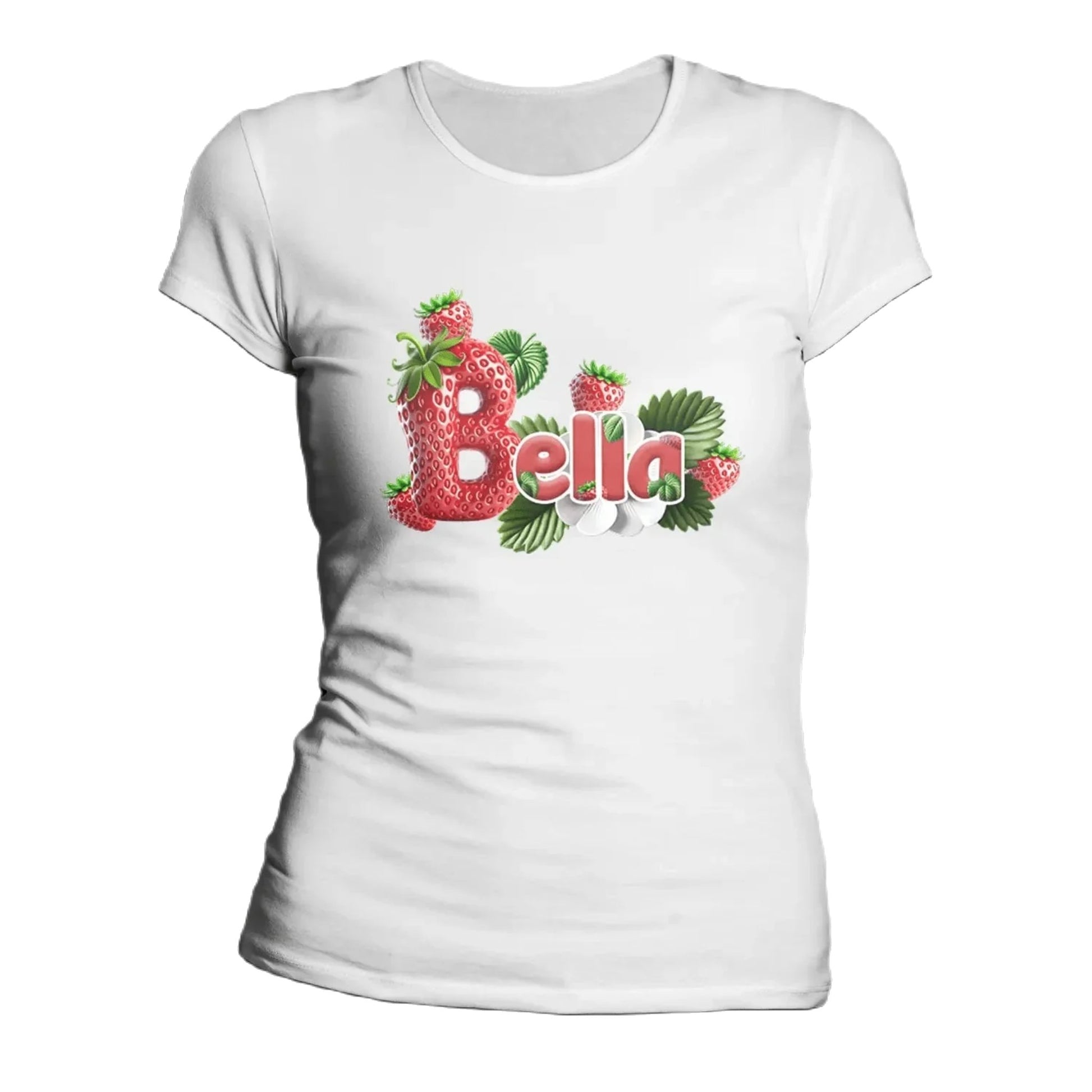 T shirt personnaliser femme – Prénom avec design fraise et feuille - MiniLook