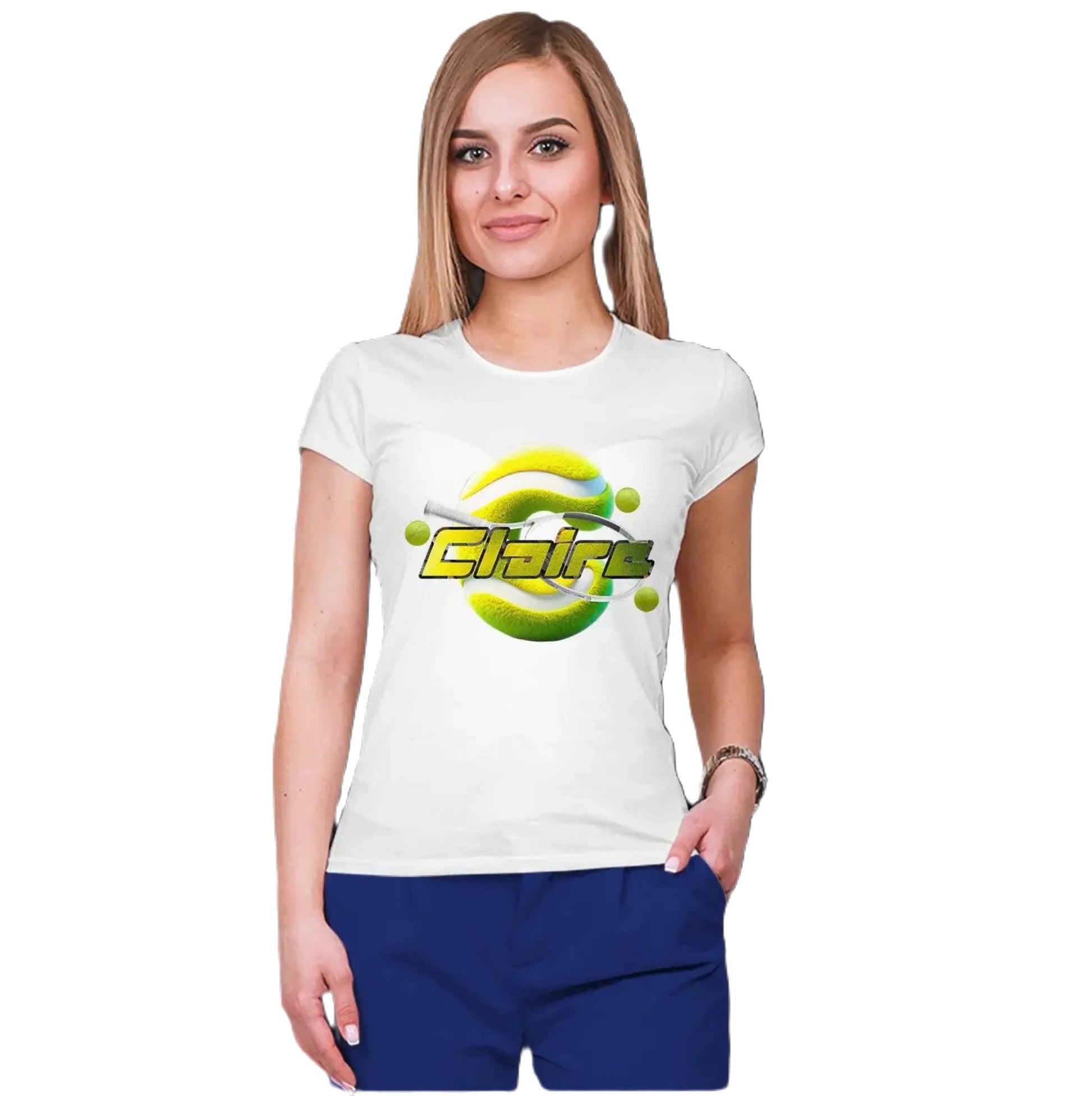 T shirt personnaliser femme – Raquette de tennis avec prénom et initiale - MiniLook