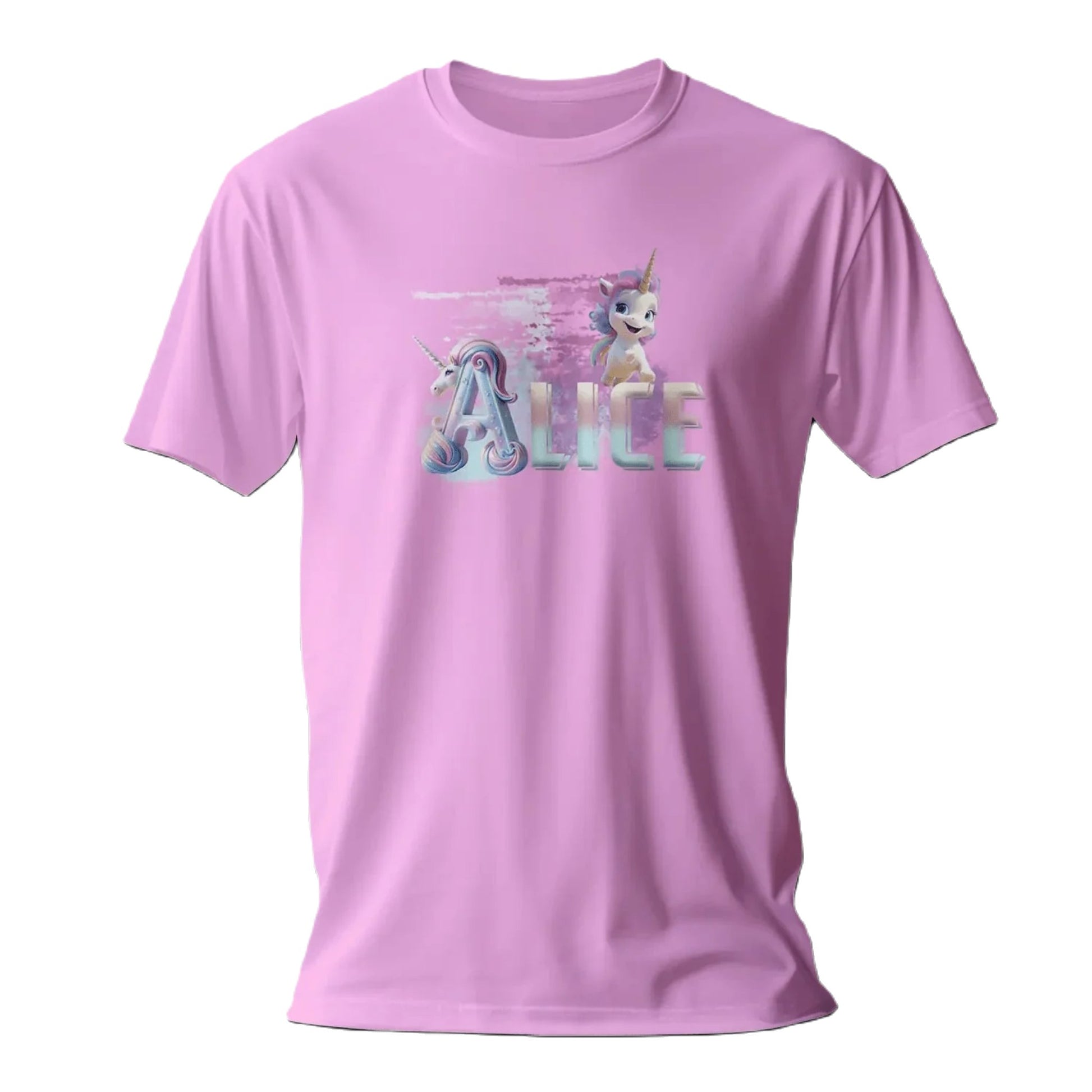 T shirt personnaliser fille – Prénom avec design 2 licornes et sentier rose - MiniLook