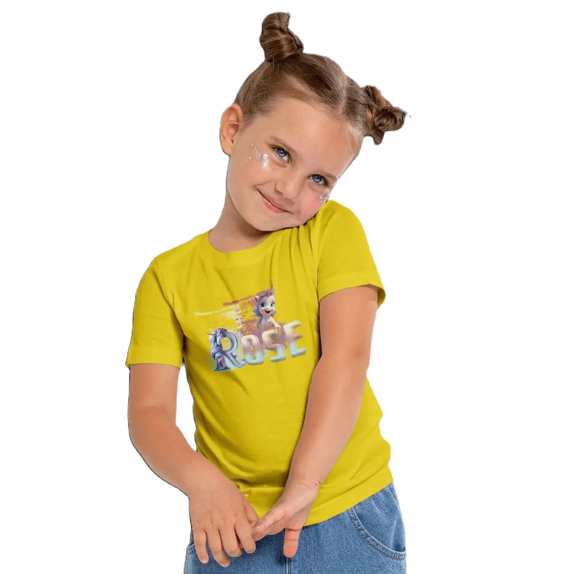 T shirt personnaliser fille – Prénom avec design 2 licornes et sentier rose - MiniLook