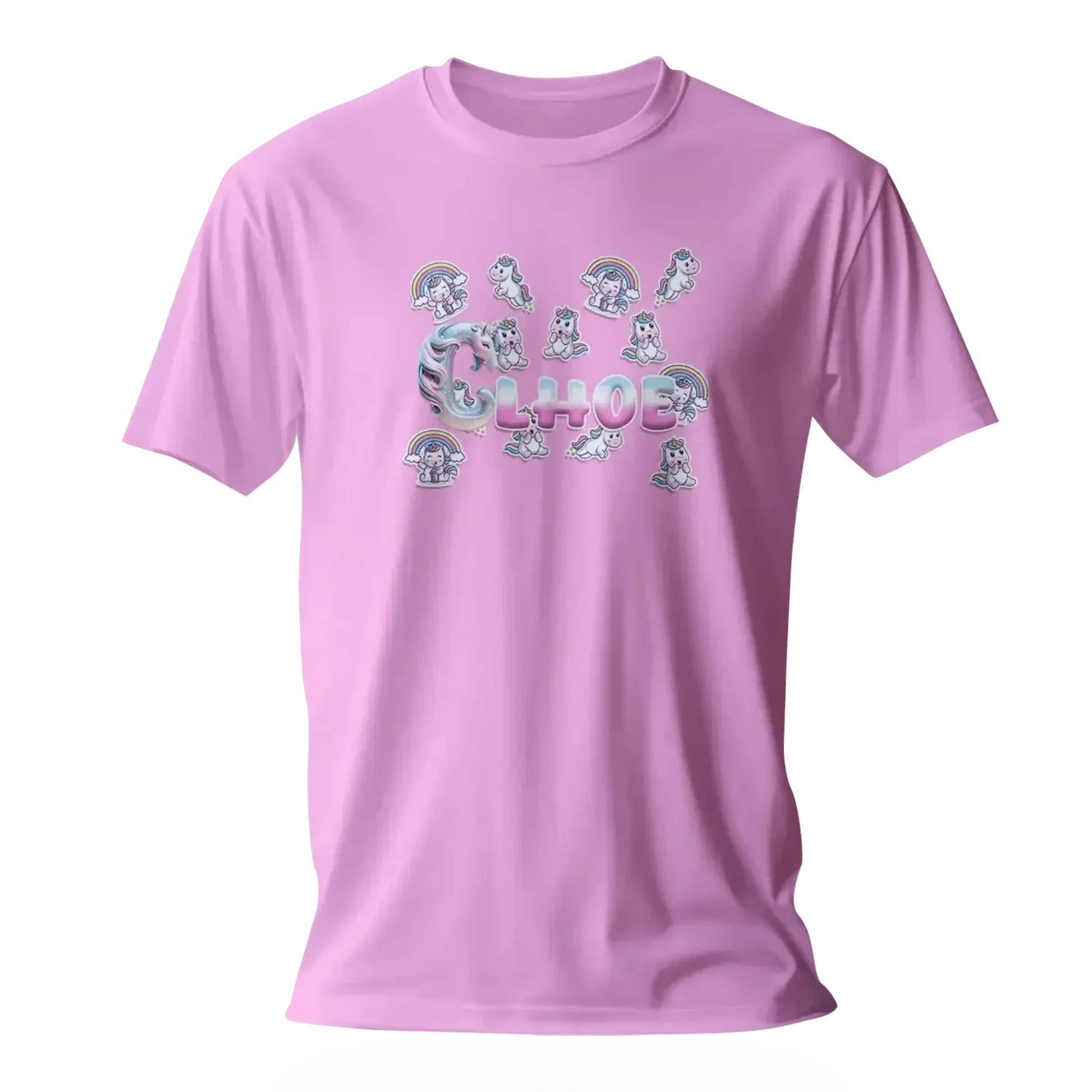 T shirt personnaliser fille – Prénom avec design bébés licornes et arc - en - ciel - MiniLook