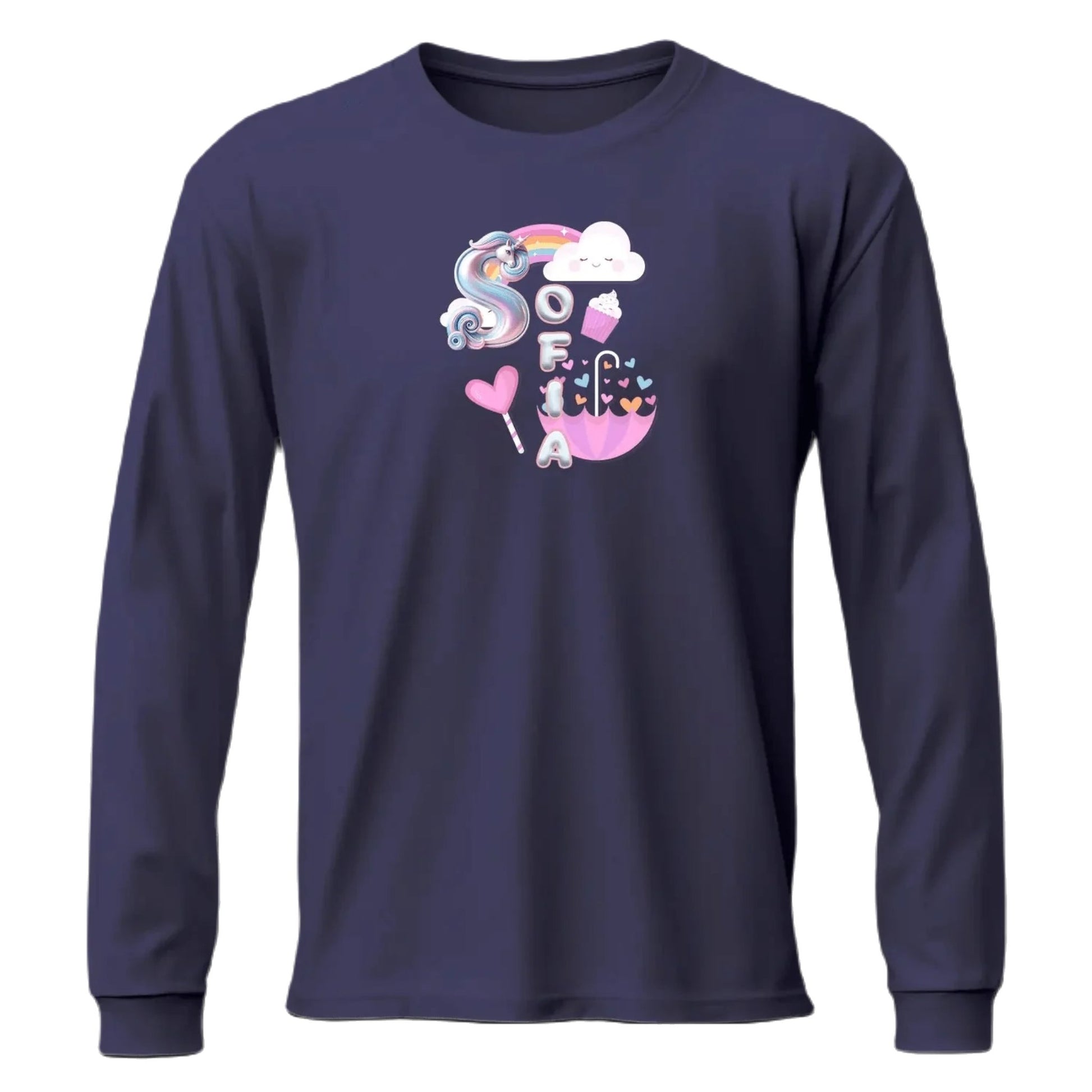 T shirt personnaliser fille – Prénom avec design licorne, nuages et arc - en - ciel - MiniLook