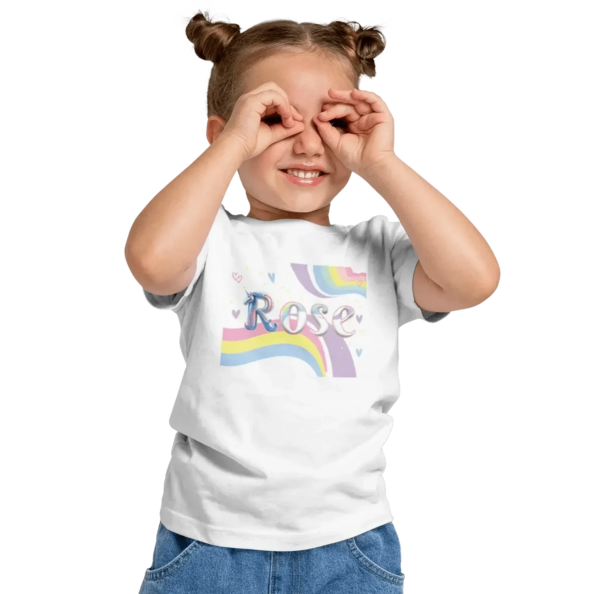 T shirt personnaliser fille – Prénom avec design licornes et éclaboussures de couleur - MiniLook