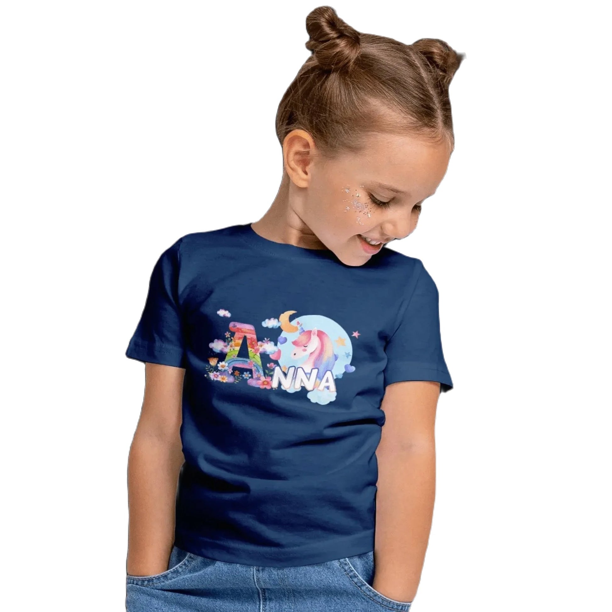 T shirt personnaliser fille – Prénom avec design nuage de couleurs et licorne - MiniLook