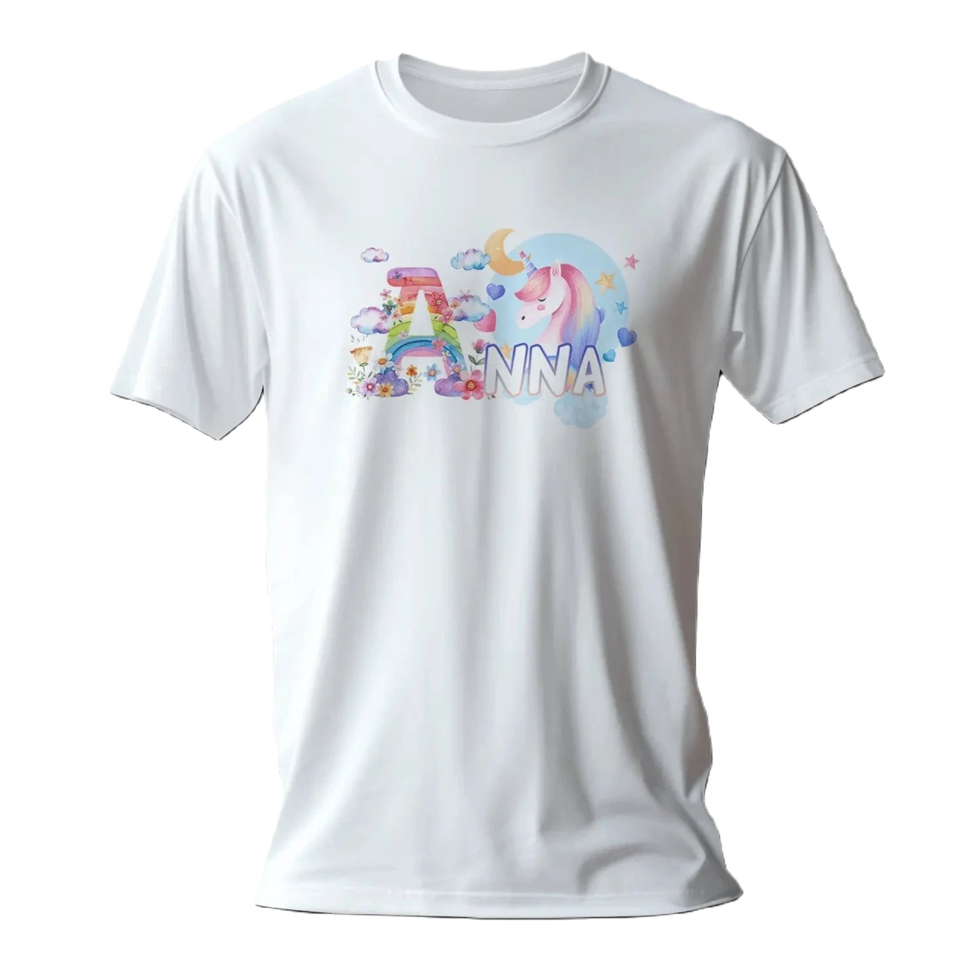 T shirt personnaliser fille – Prénom avec design nuage de couleurs et licorne - MiniLook