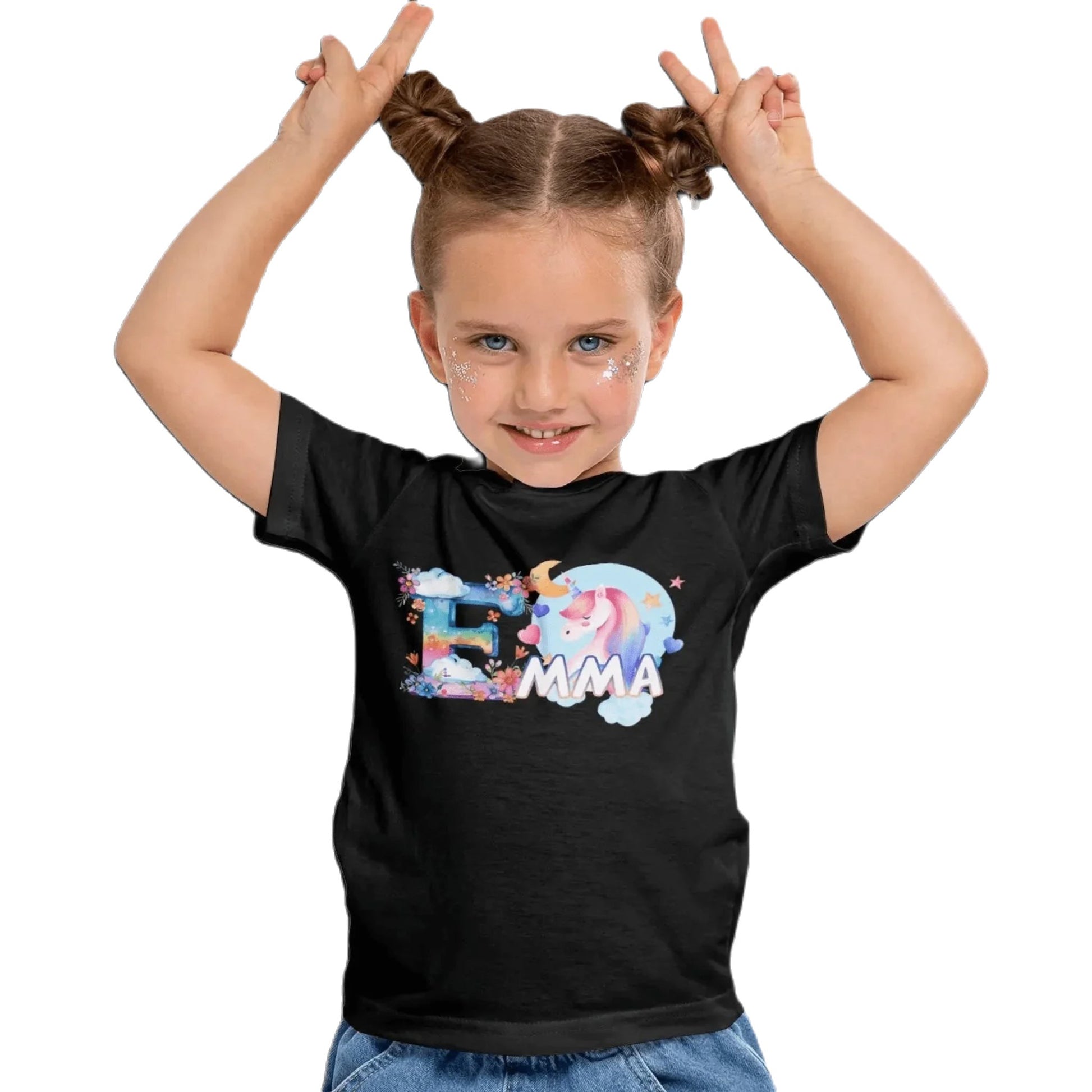 T shirt personnaliser fille – Prénom avec design nuage de couleurs et licorne - MiniLook