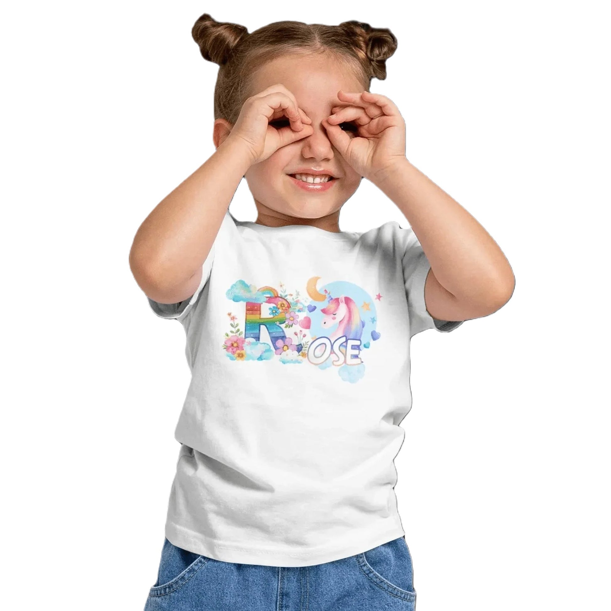 T shirt personnaliser fille – Prénom avec design nuage de couleurs et licorne - MiniLook