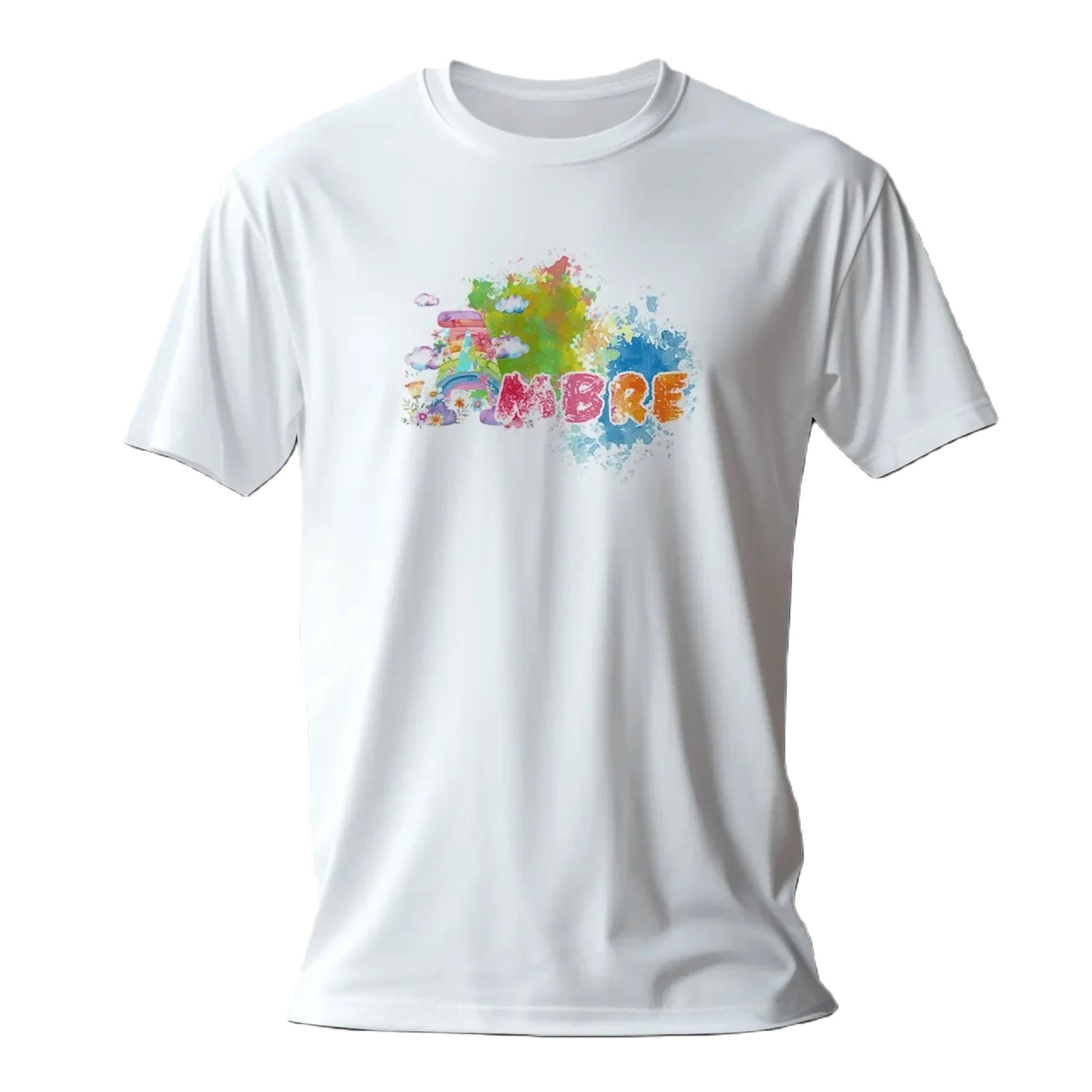 T shirt personnaliser fille – Prénom avec design nuage et éclaboussures colorées - MiniLook