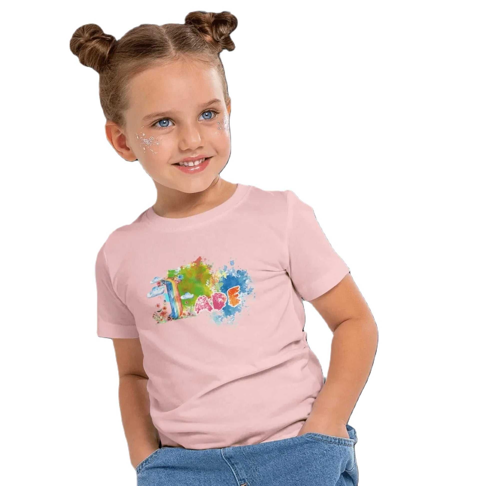 T shirt personnaliser fille – Prénom avec design nuage et éclaboussures colorées - MiniLook