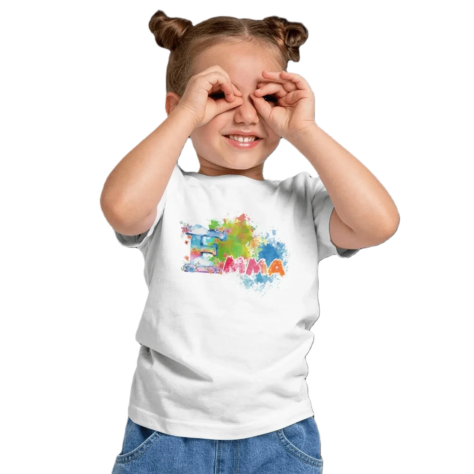 T shirt personnaliser fille – Prénom avec design nuage et éclaboussures colorées - MiniLook