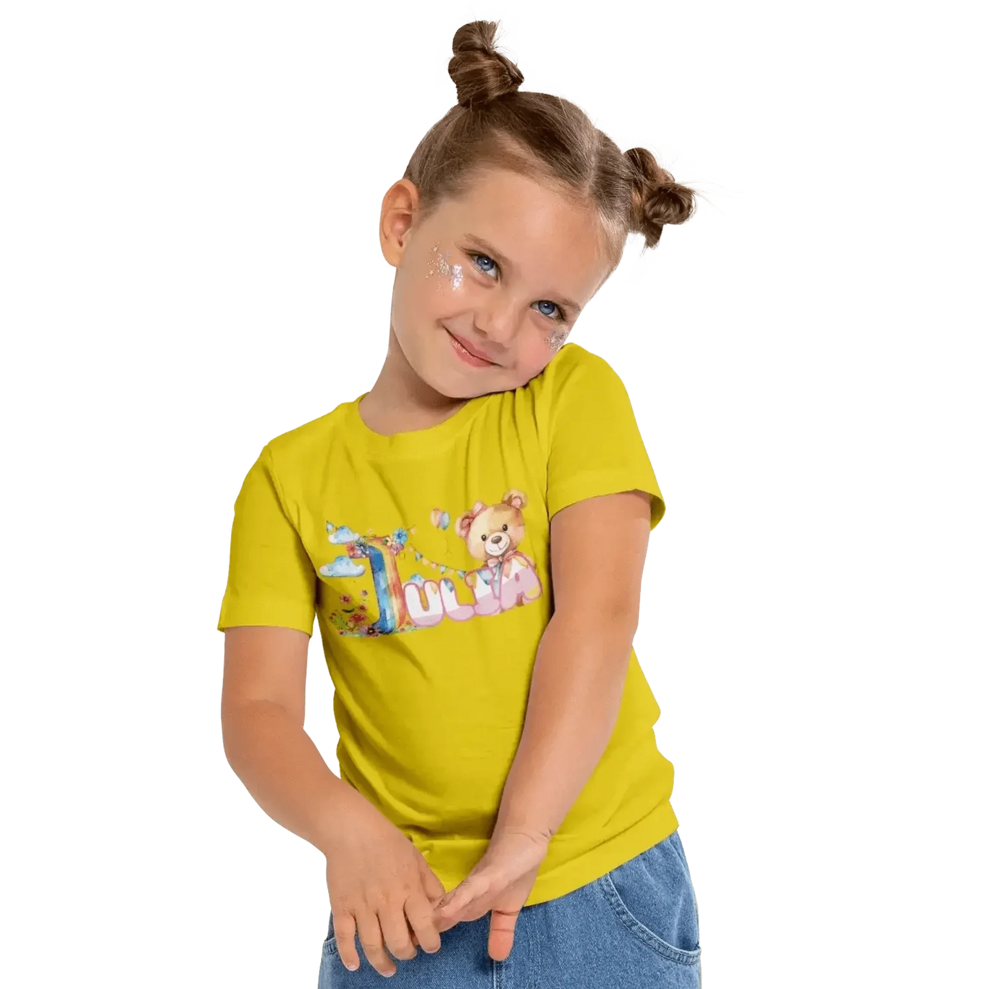 T shirt personnaliser fille – Prénom avec design nuages colorés et ours en peluche - MiniLook