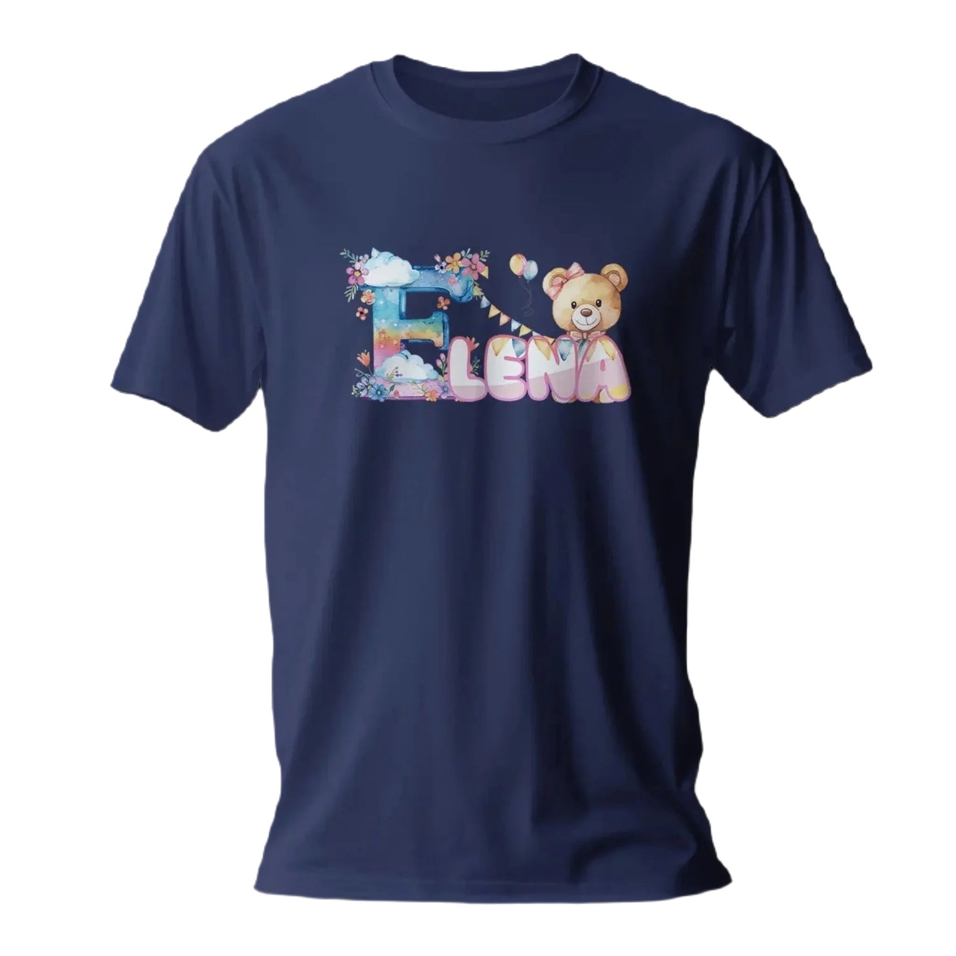 T shirt personnaliser fille – Prénom avec design nuages colorés et ours en peluche - MiniLook