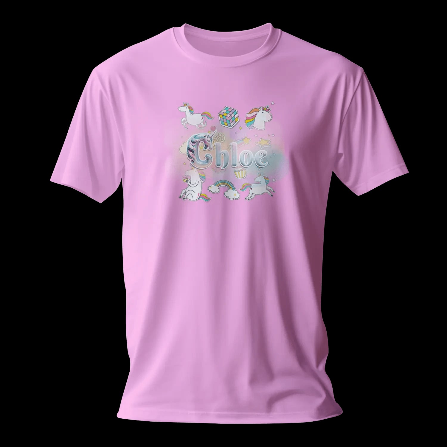 T shirt personnaliser fille – Prénom avec fond étoiles, nuage et licorne - MiniLook