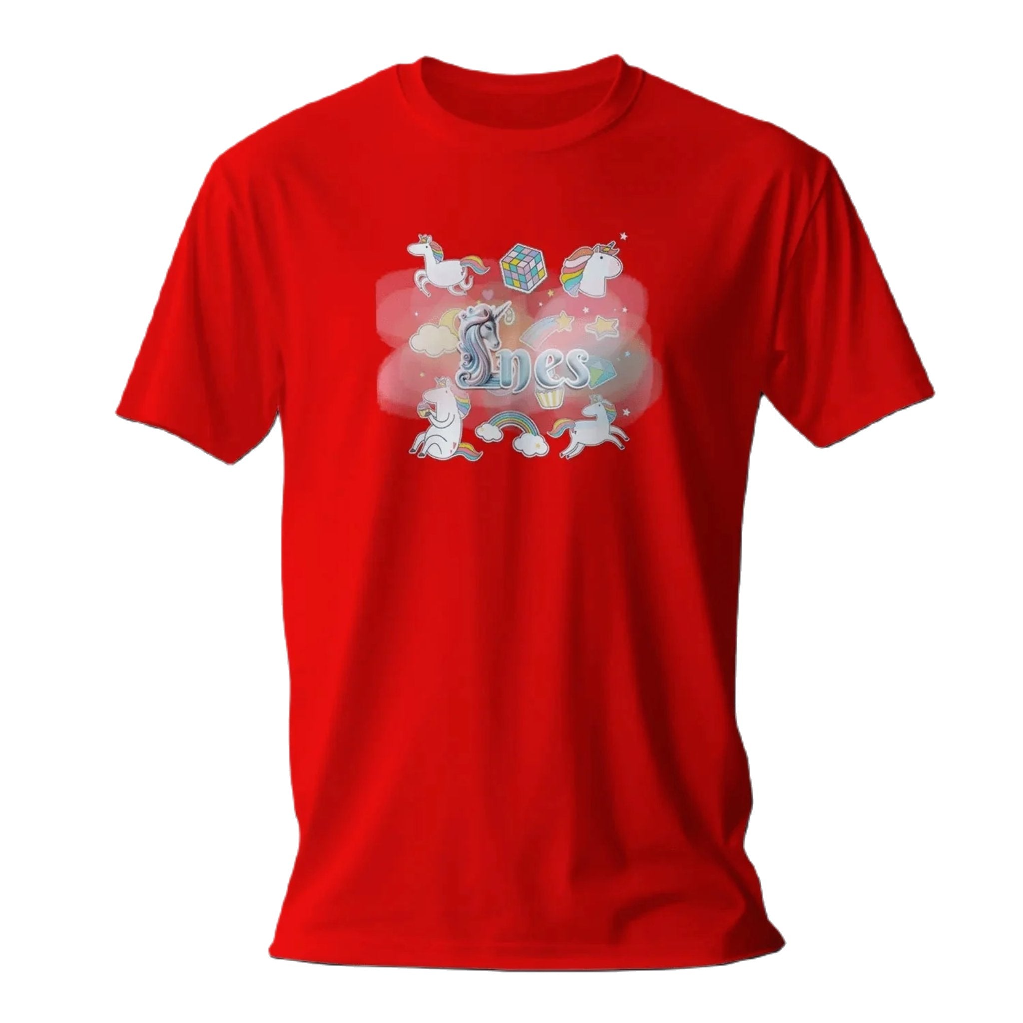 T shirt personnaliser fille – Prénom avec fond étoiles, nuage et licorne - MiniLook