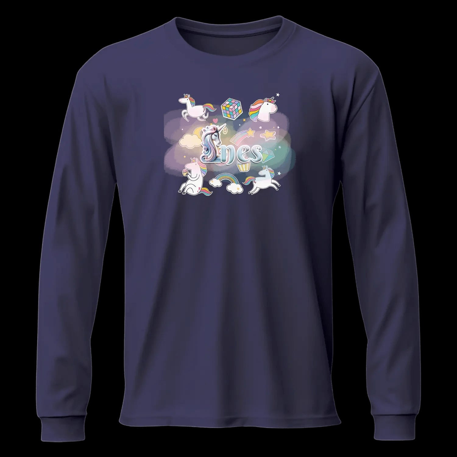 T shirt personnaliser fille – Prénom avec fond étoiles, nuage et licorne - MiniLook