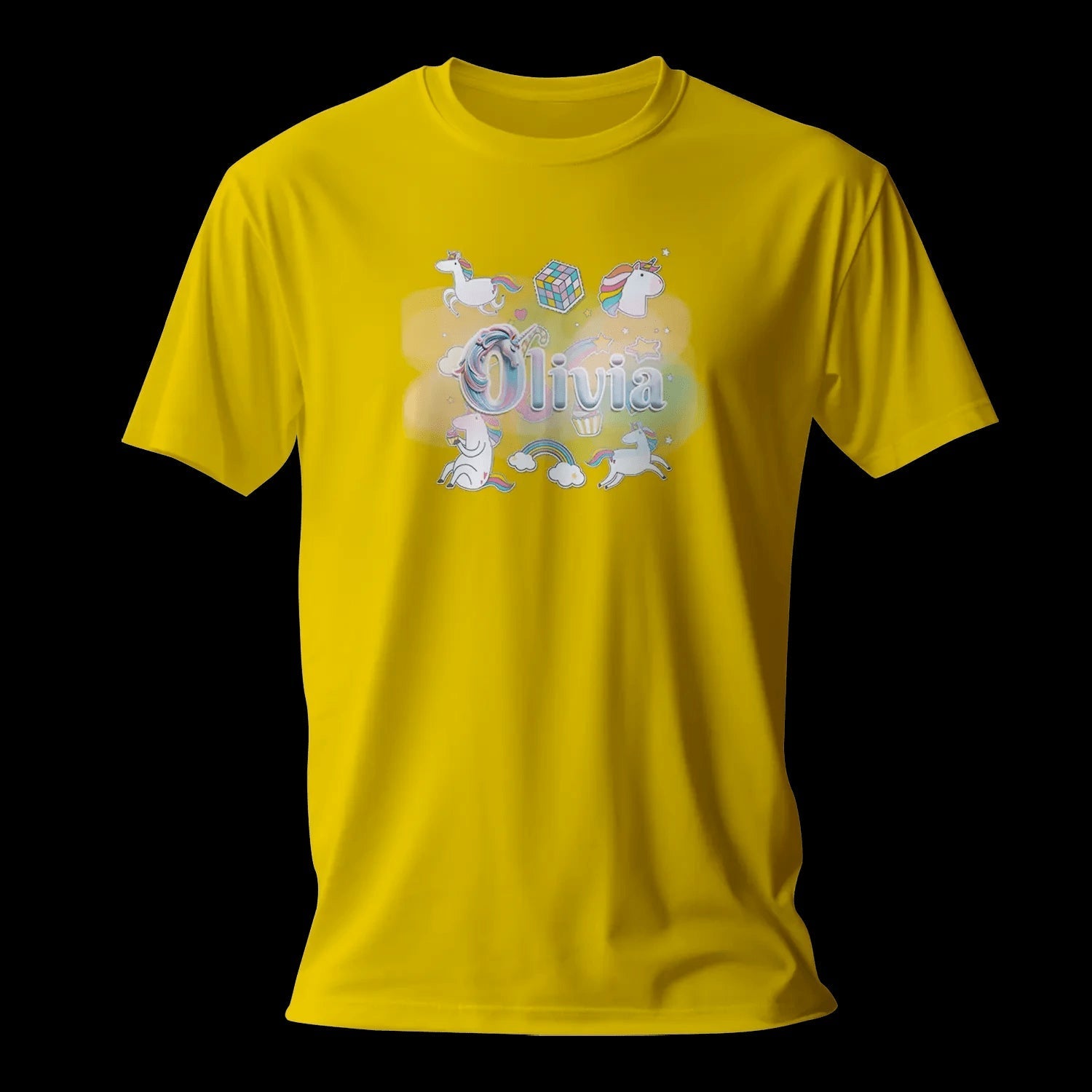 T shirt personnaliser fille – Prénom avec fond étoiles, nuage et licorne - MiniLook