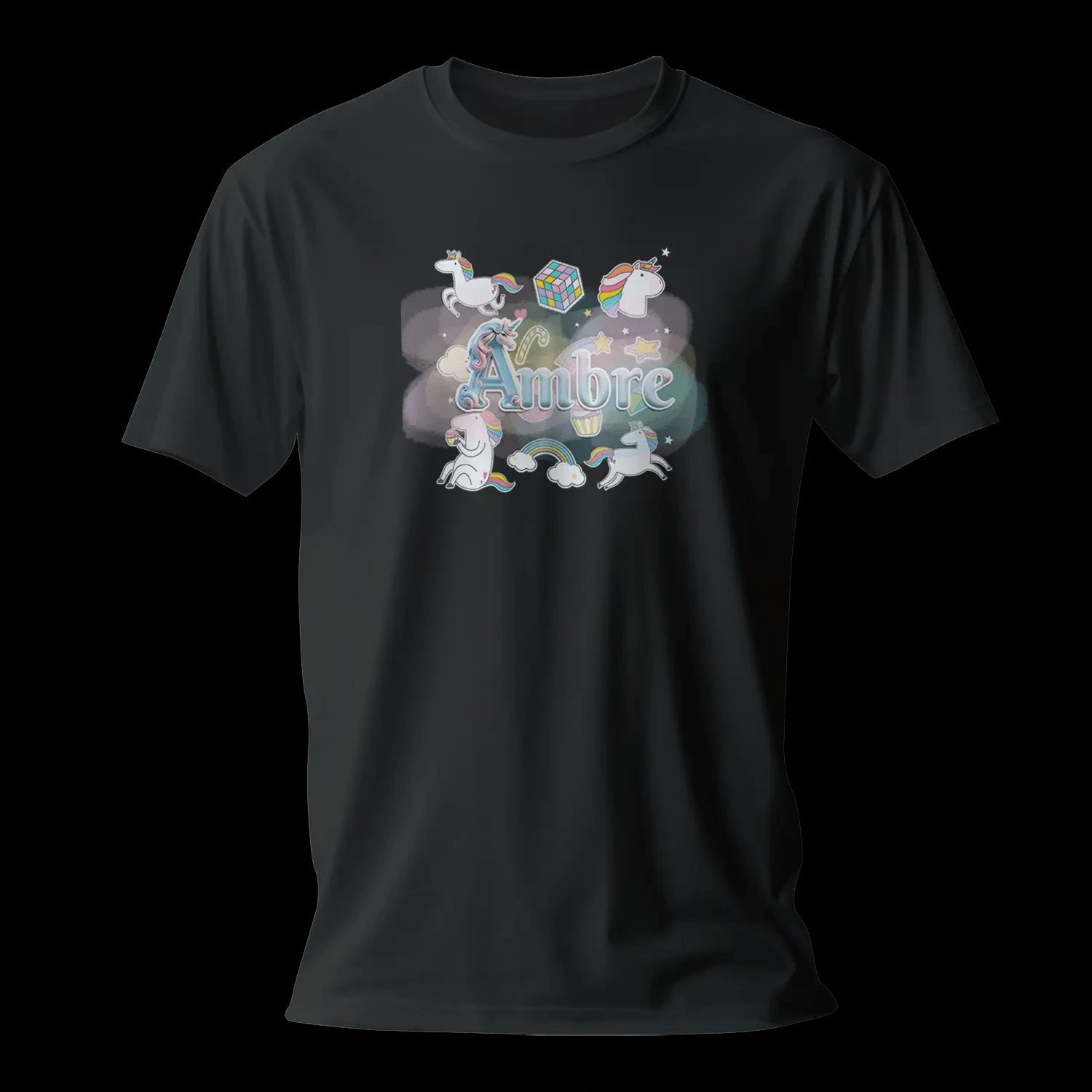 T shirt personnaliser fille – Prénom avec fond étoiles, nuage et licorne - MiniLook