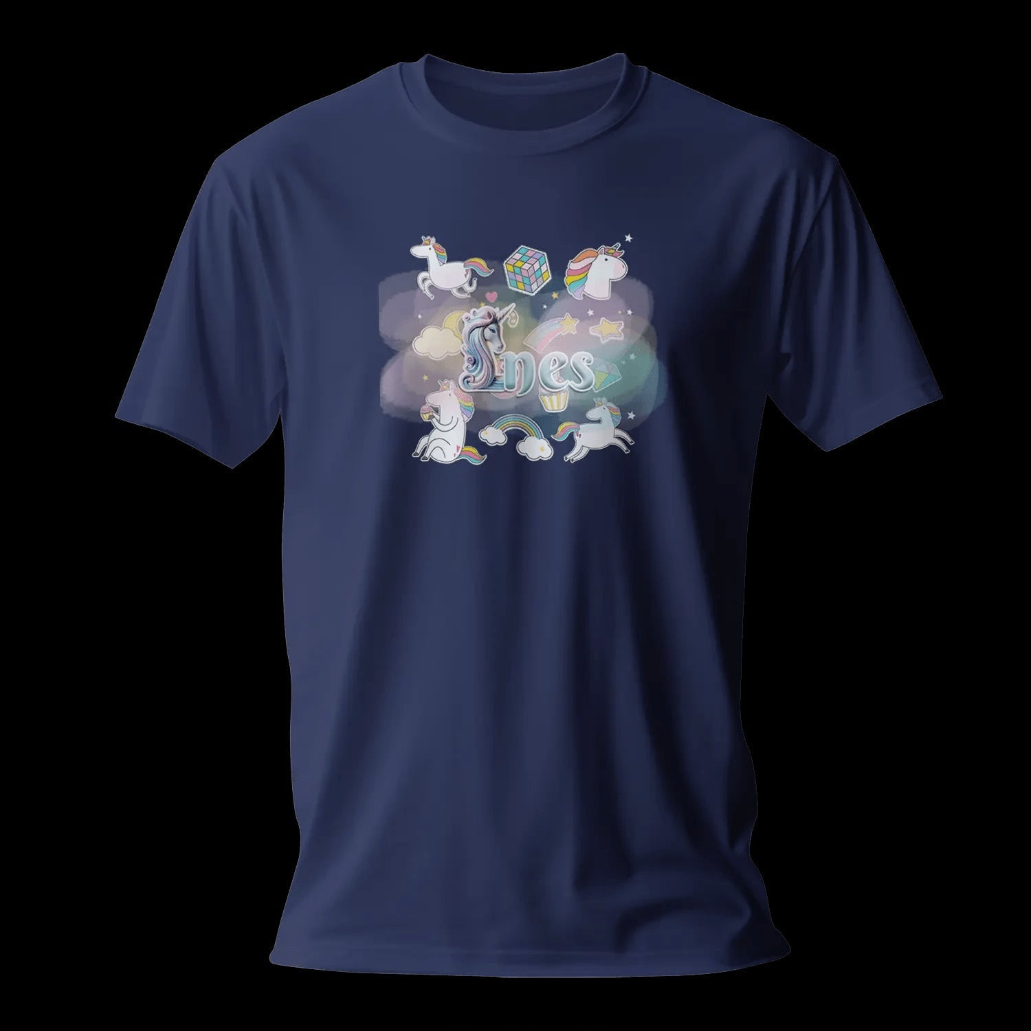 T shirt personnaliser fille – Prénom avec fond étoiles, nuage et licorne - MiniLook